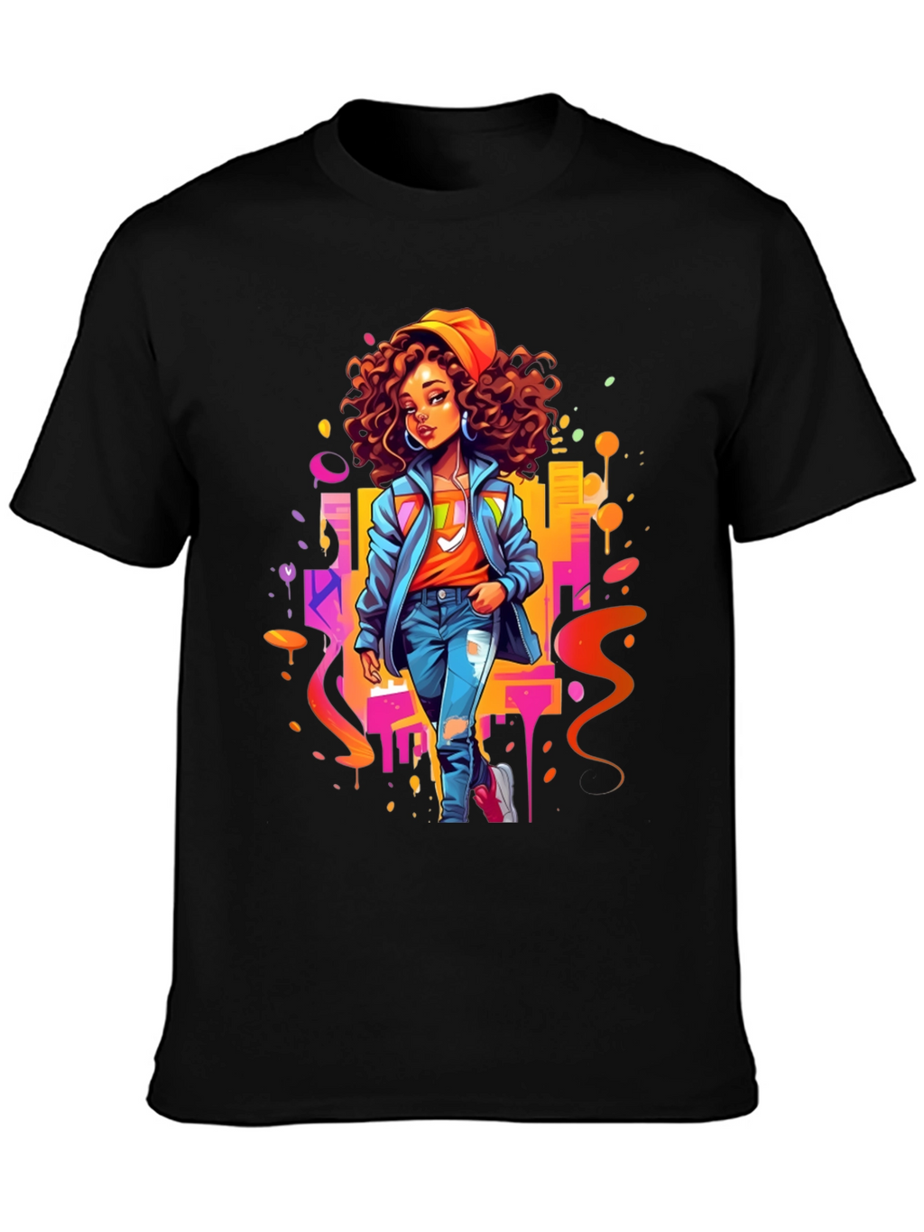 Urban Style Graphic Print Black T-Shirt