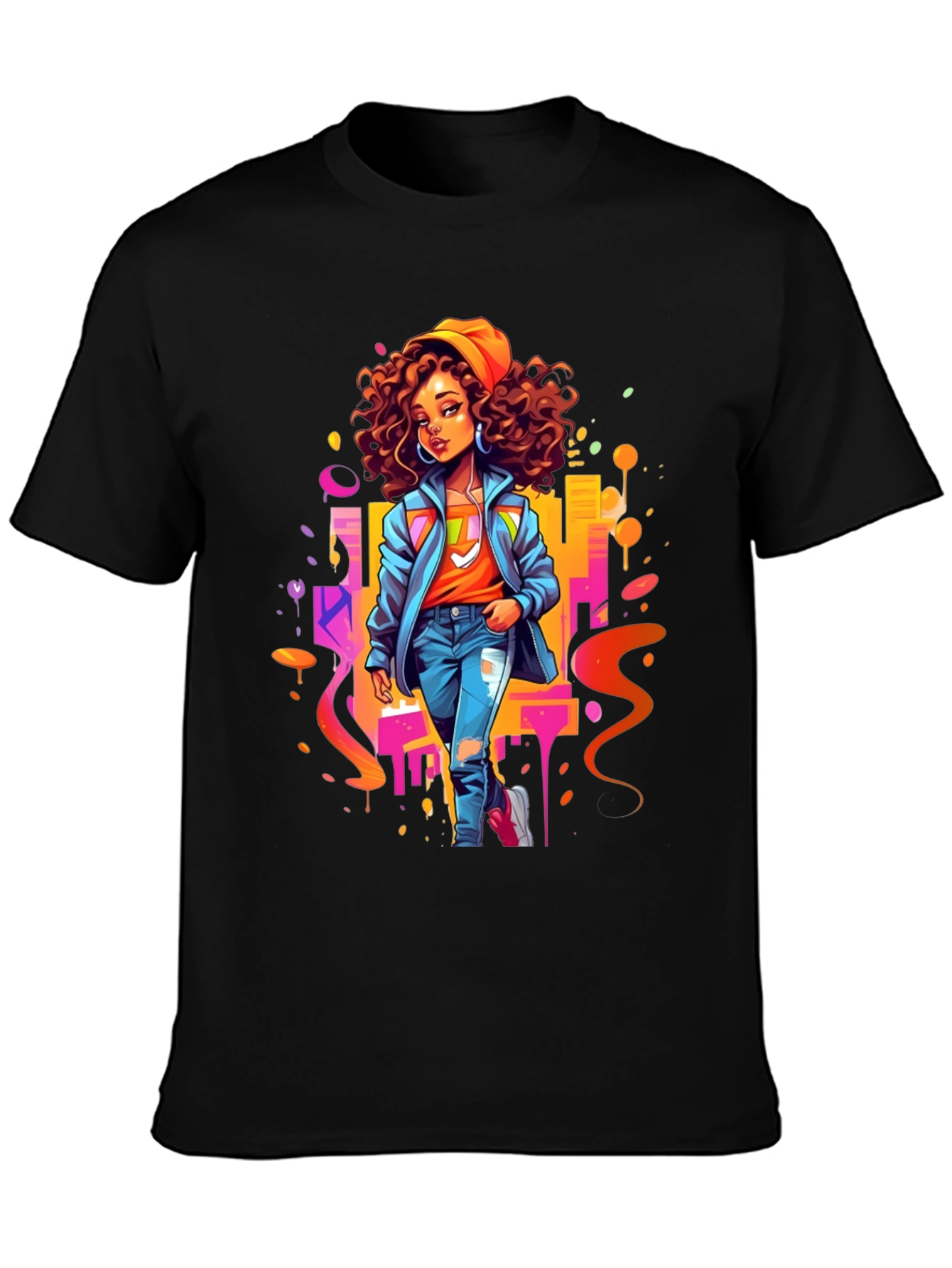 Urban Style Graphic Print Black T-Shirt