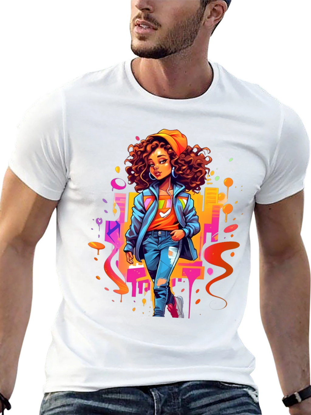Urban Style Graphic Print Black T-Shirt