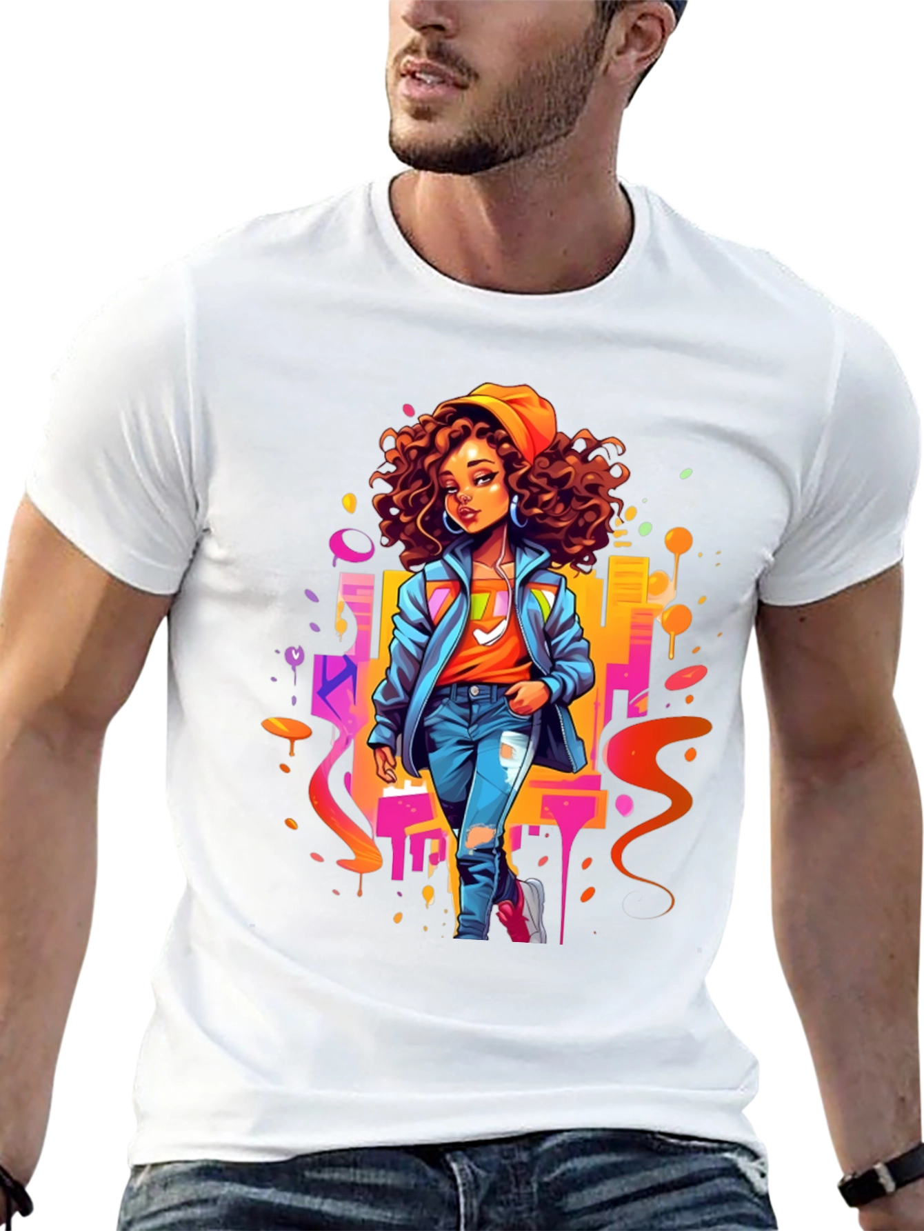 Urban Style Graphic Print Black T-Shirt