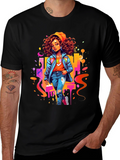 Urban Style Graphic Print Black T-Shirt