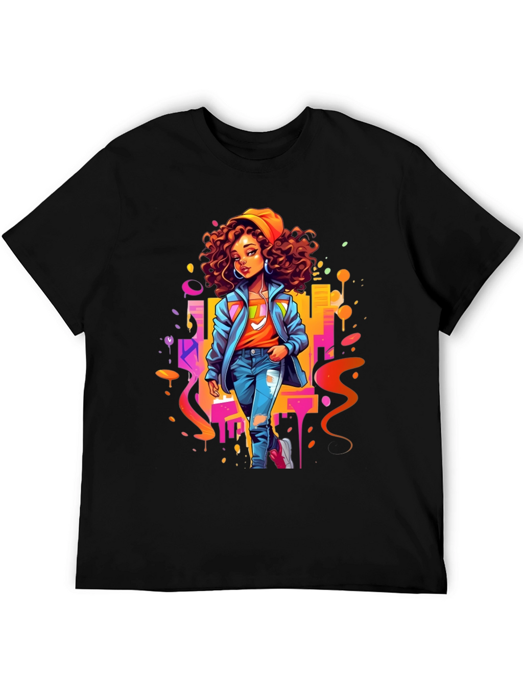 Urban Style Graphic Print Black T-Shirt
