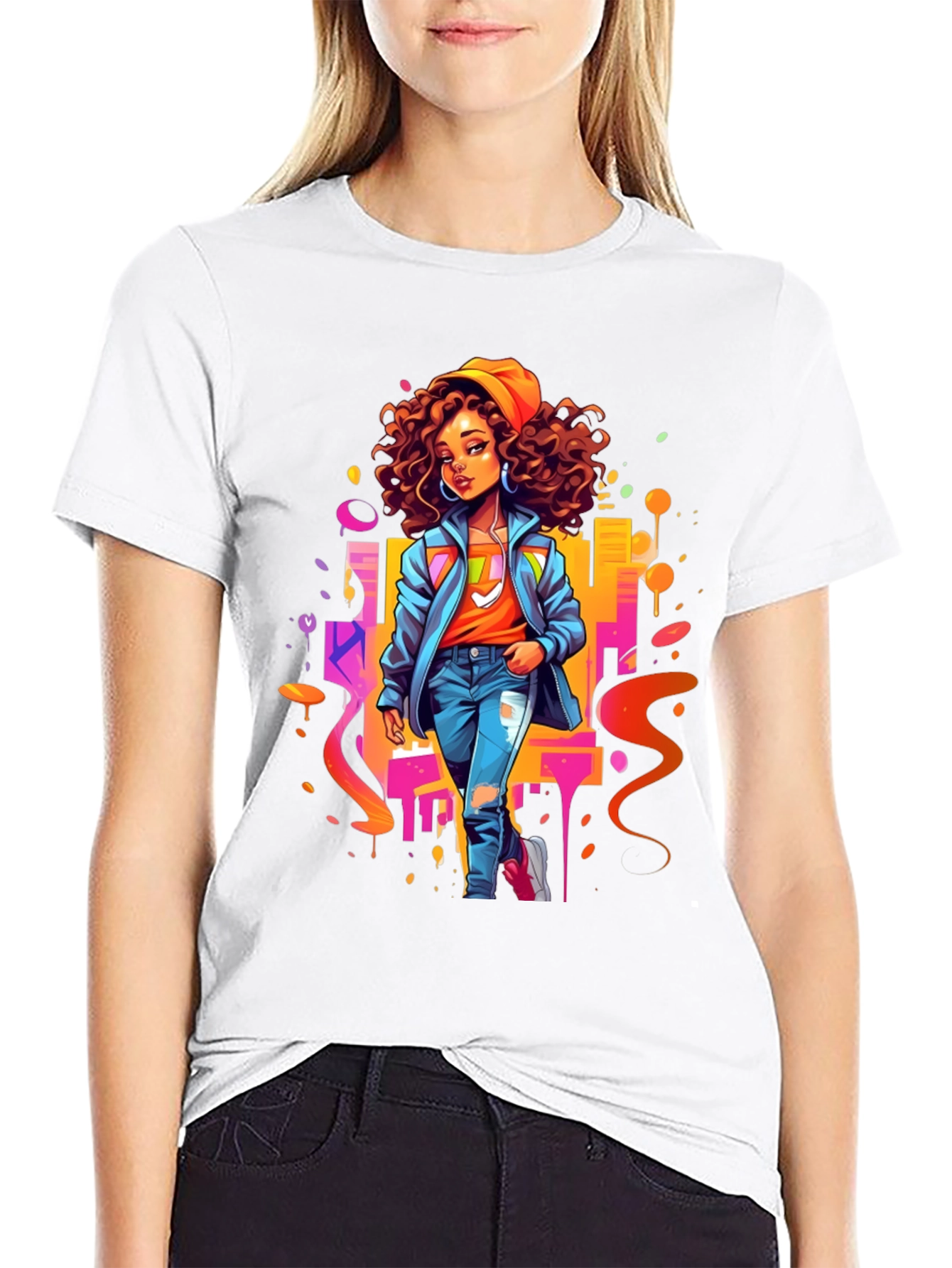 Urban Style Graphic Print Black T-Shirt