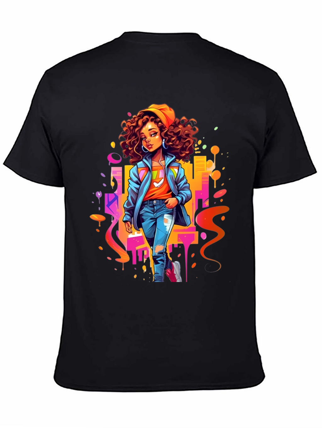 Urban Style Graphic Print Black T-Shirt