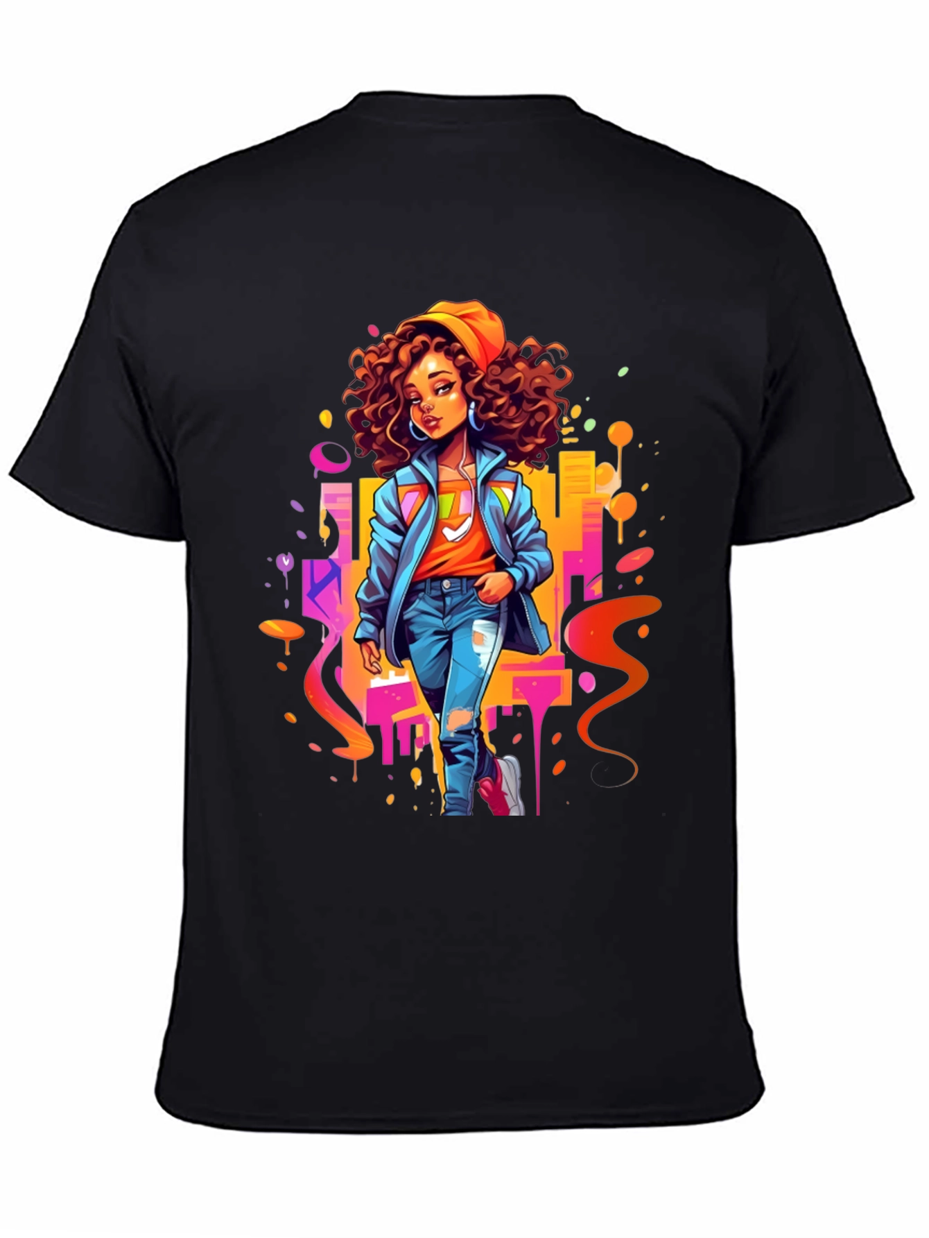 Urban Style Graphic Print Black T-Shirt