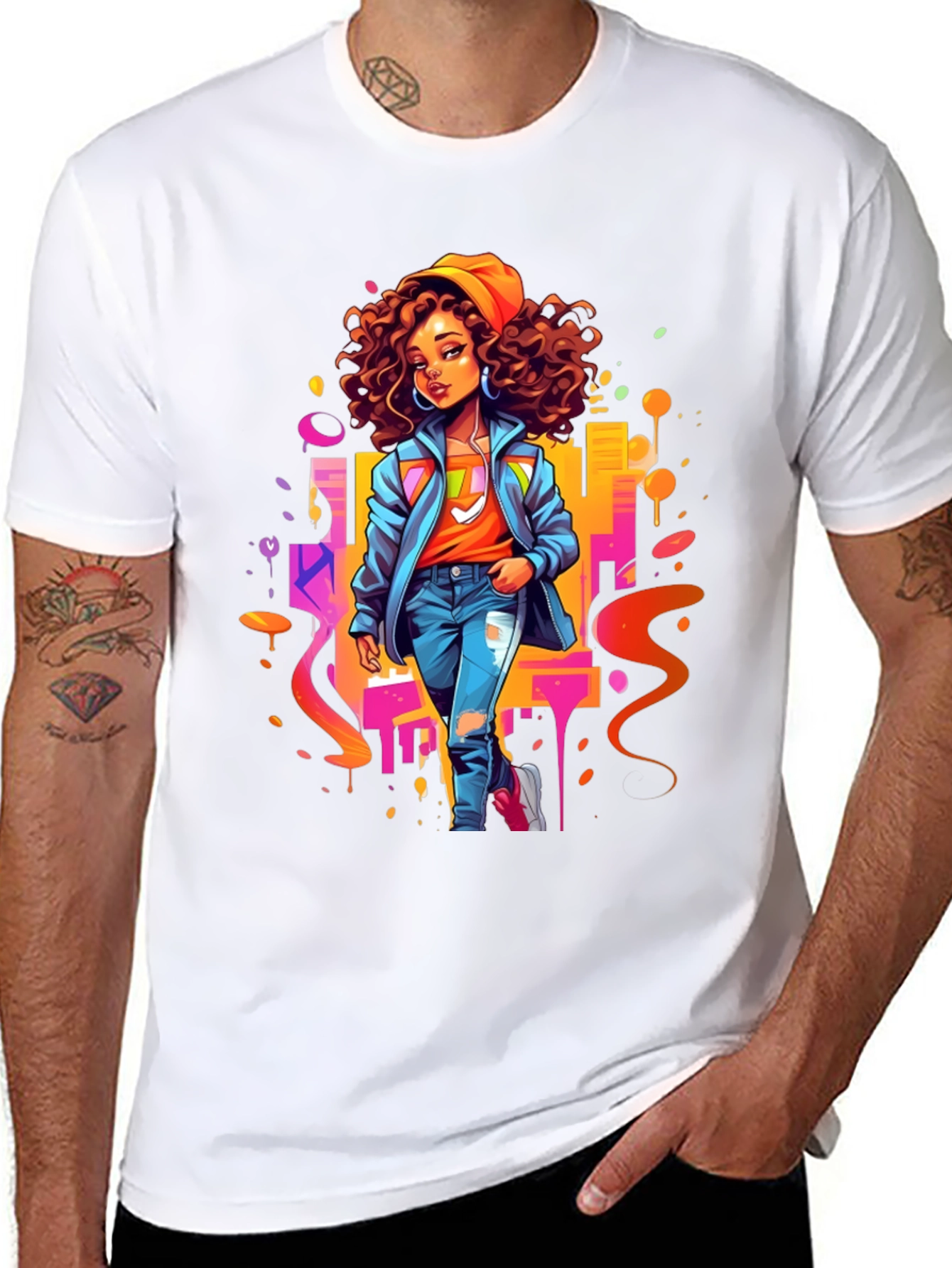 Urban Style Graphic Print Black T-Shirt
