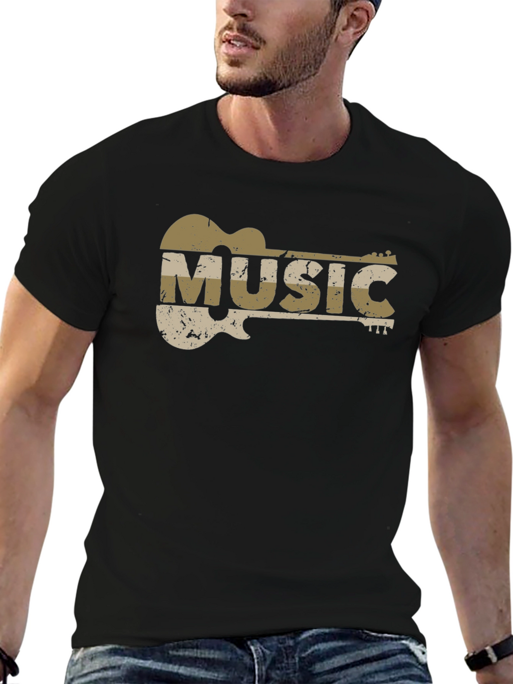 Guitar Music Graphic T-Shirt - Distressed Design