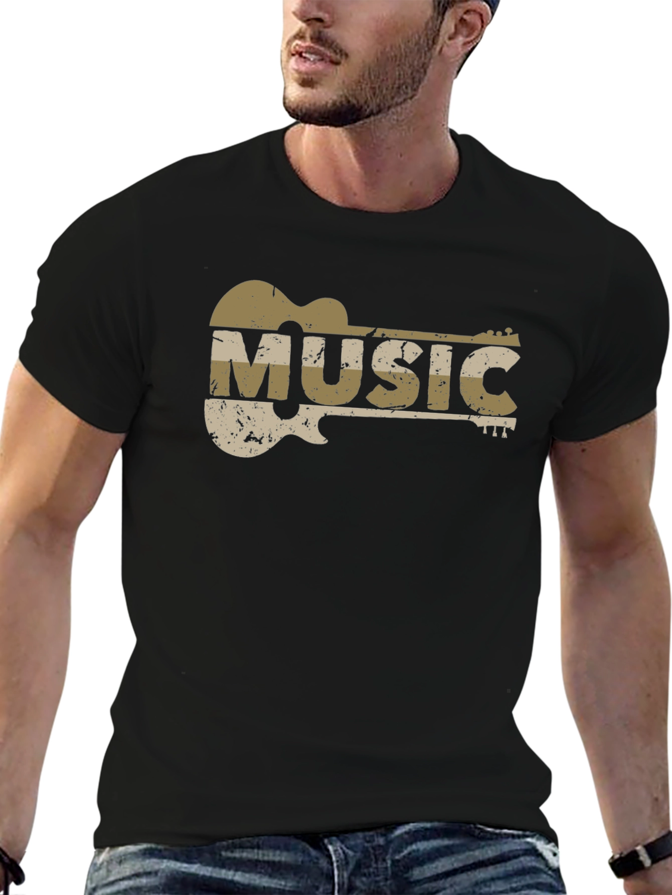 Guitar Music Graphic T-Shirt - Distressed Design