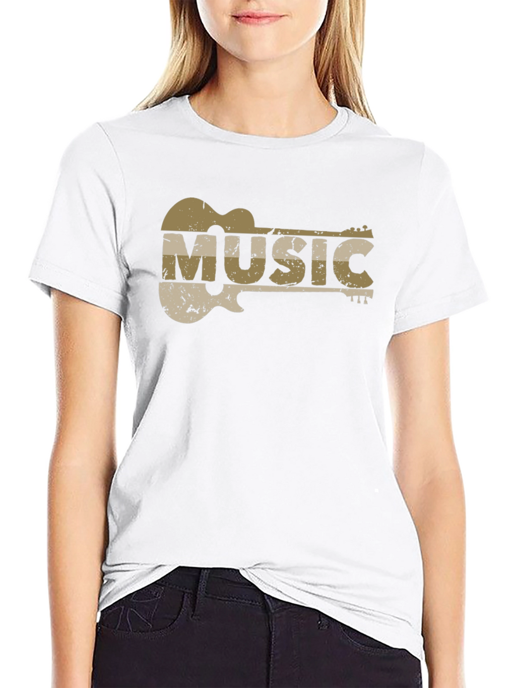 Guitar Music Graphic T-Shirt - Distressed Design