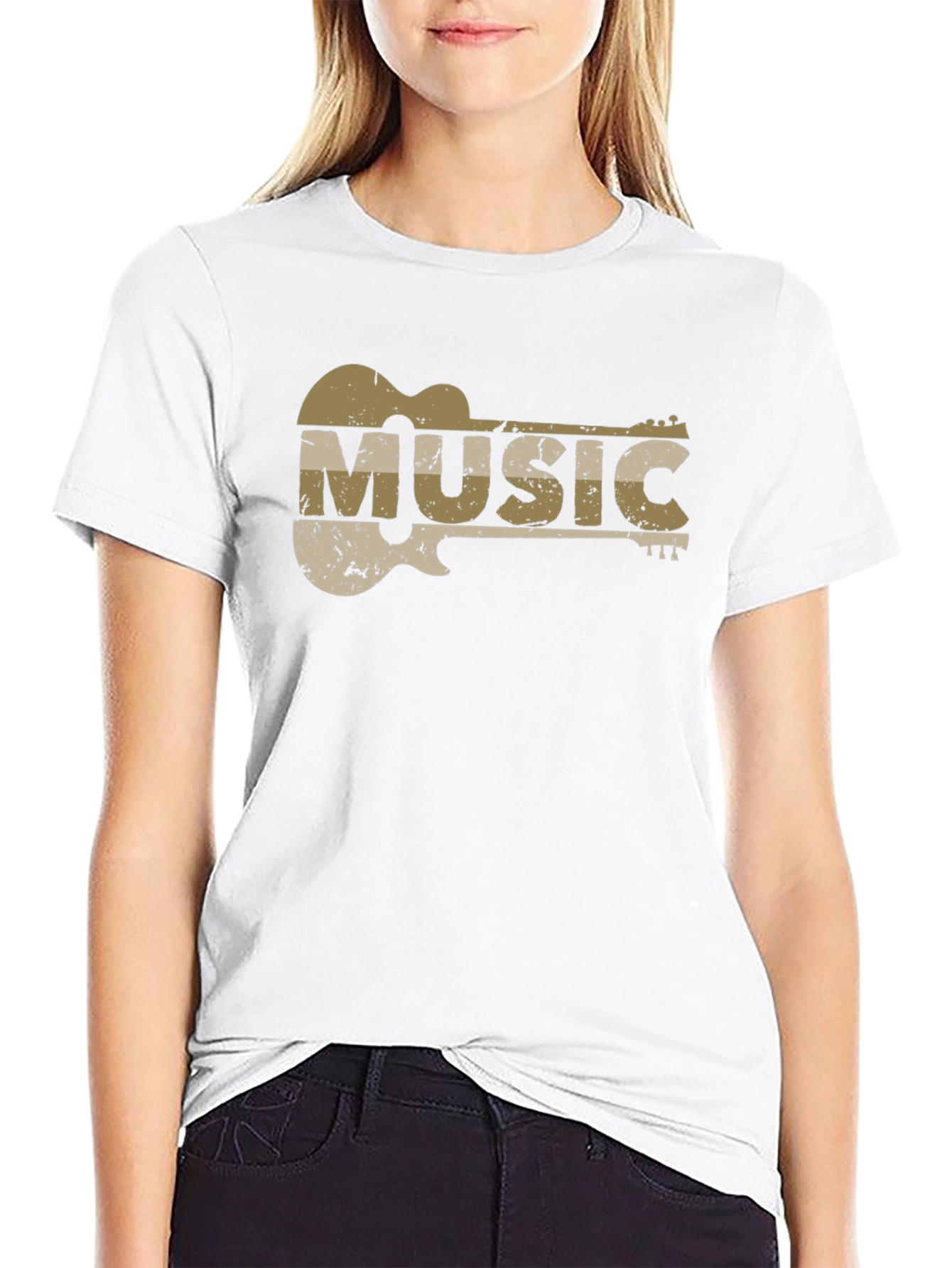 Guitar Music Graphic T-Shirt - Distressed Design