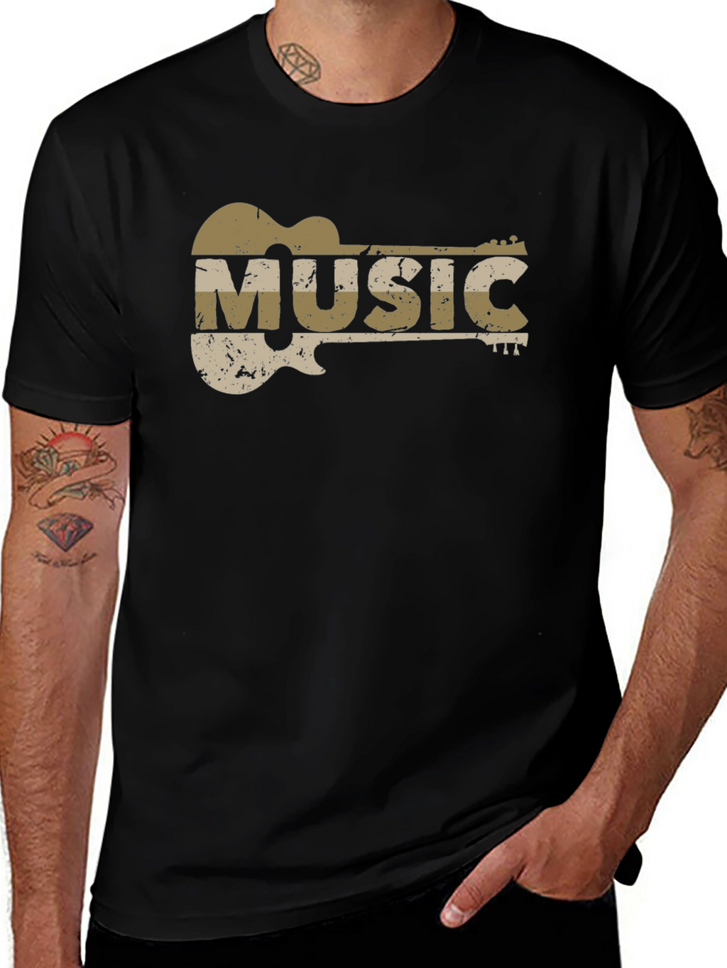 Guitar Music Graphic T-Shirt - Distressed Design
