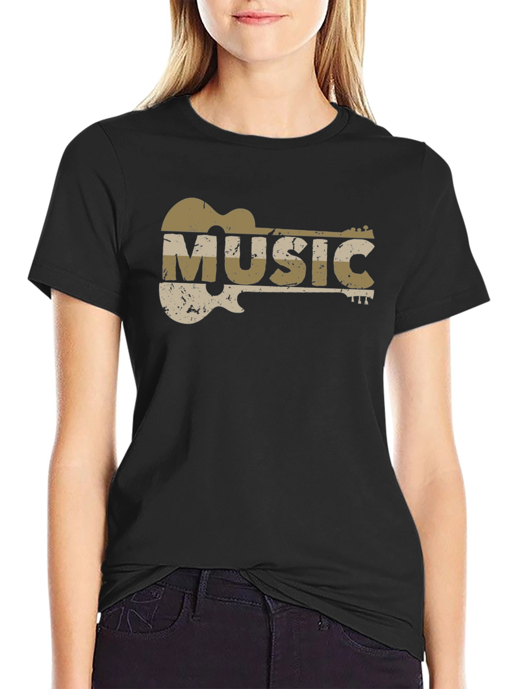 Guitar Music Graphic T-Shirt - Distressed Design