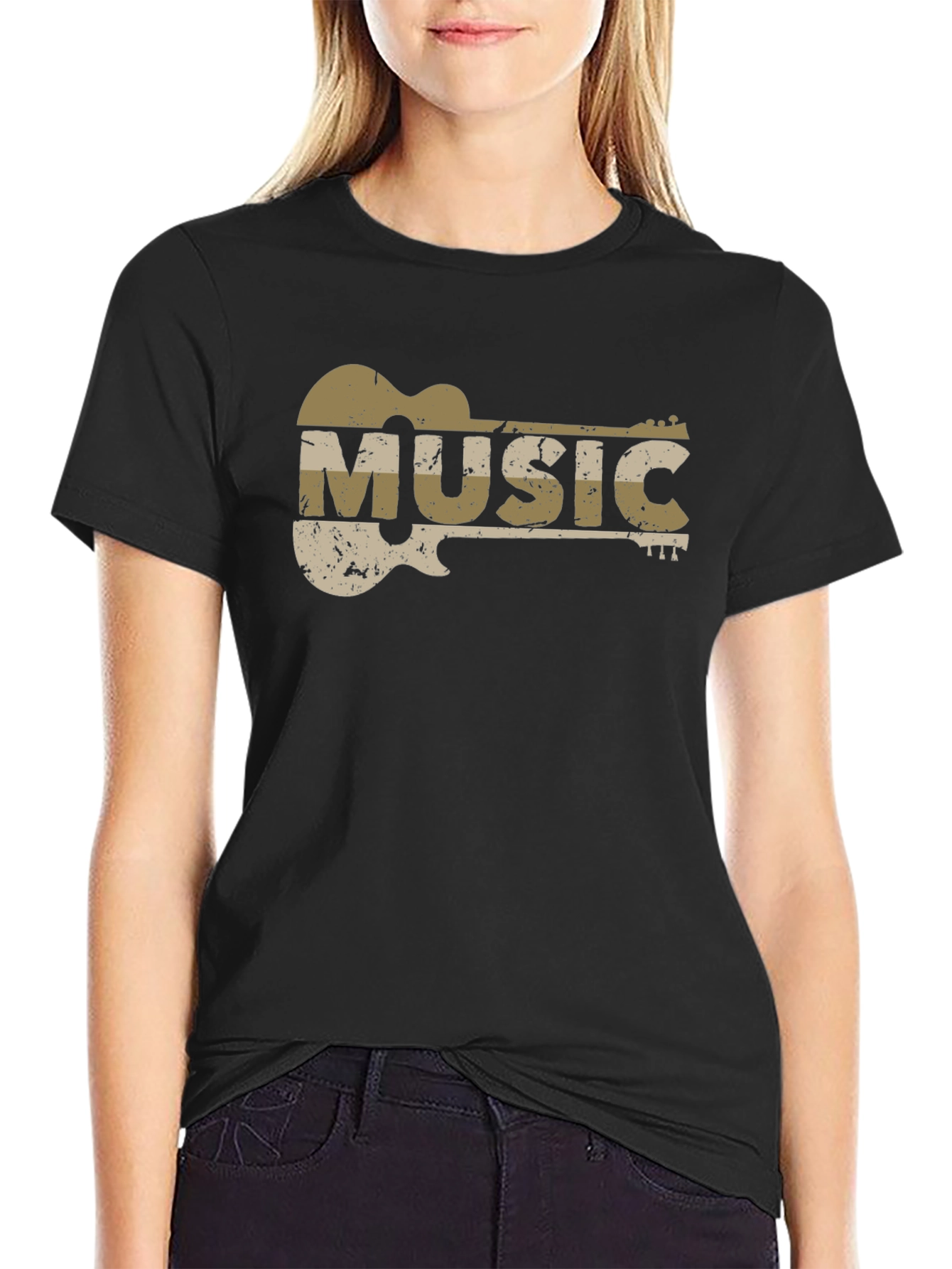 Guitar Music Graphic T-Shirt - Distressed Design