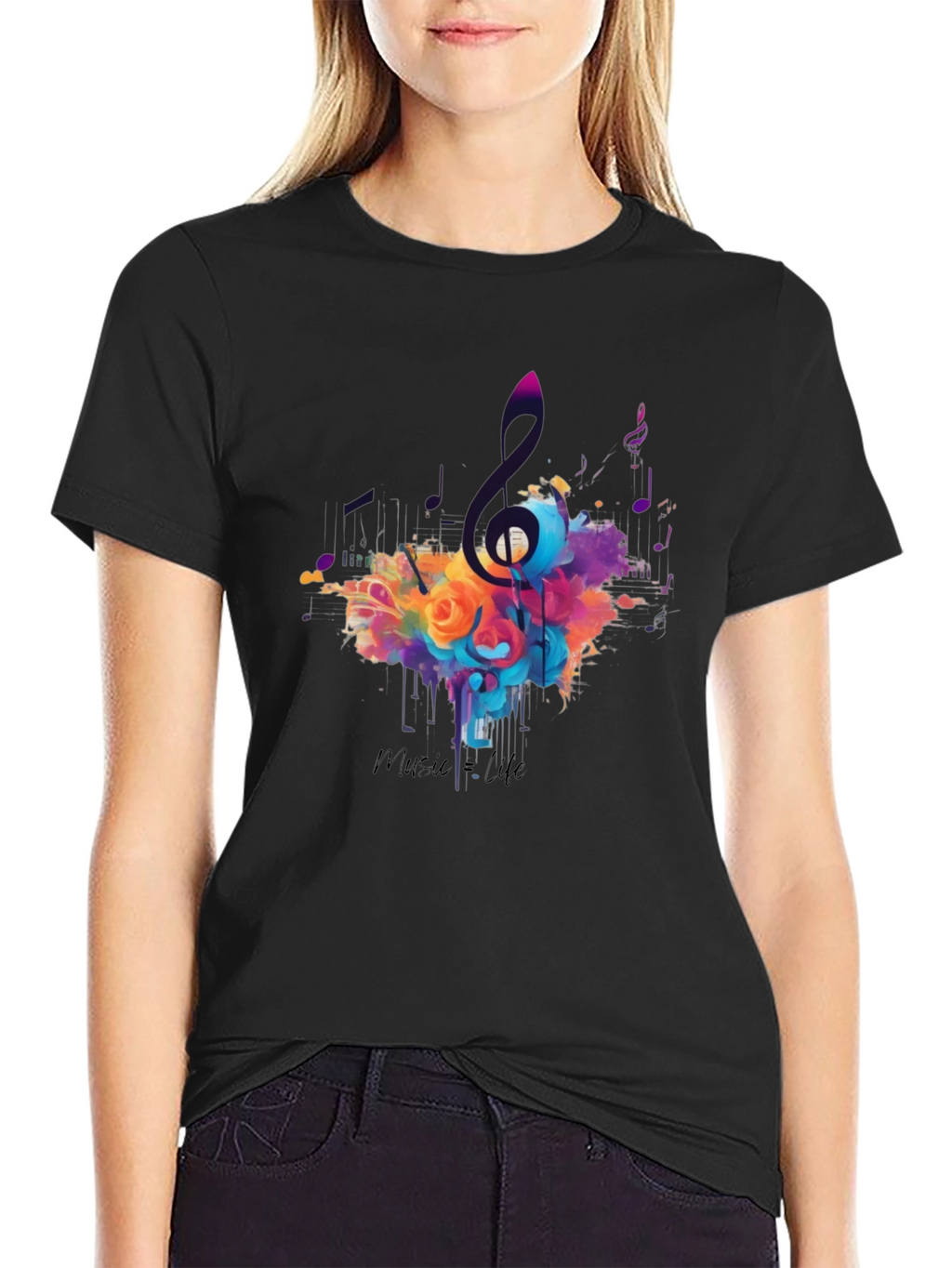 Music Life Graphic Print Black T-Shirt