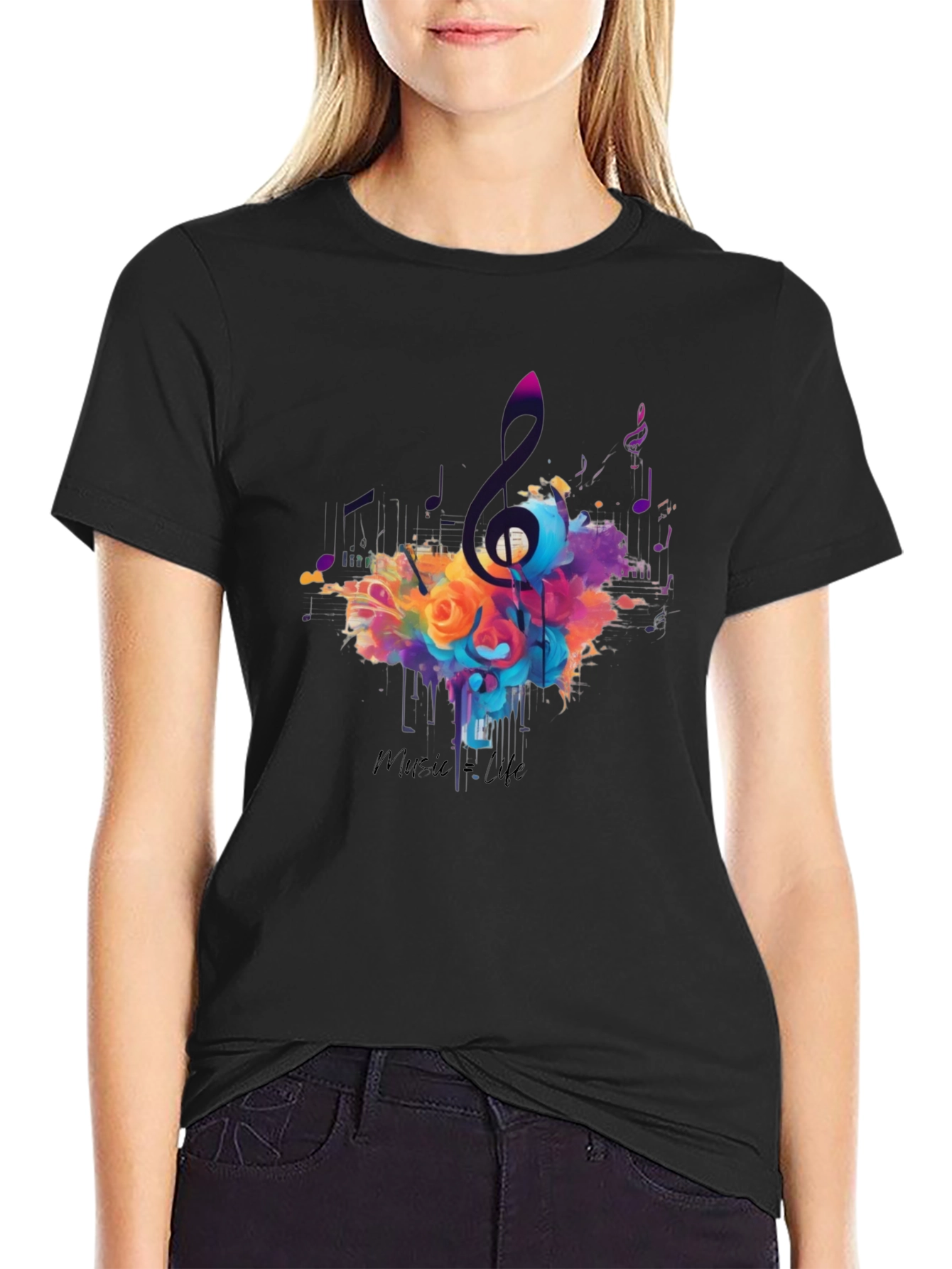 Music Life Graphic Print Black T-Shirt