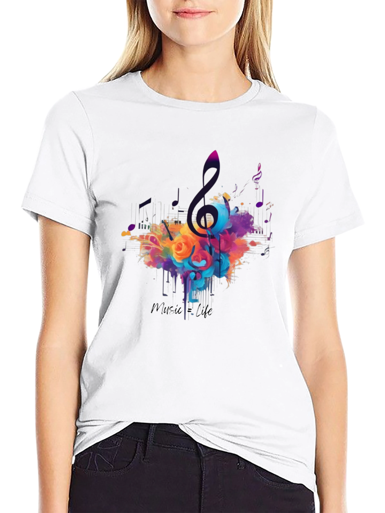 Music Life Graphic Print Black T-Shirt