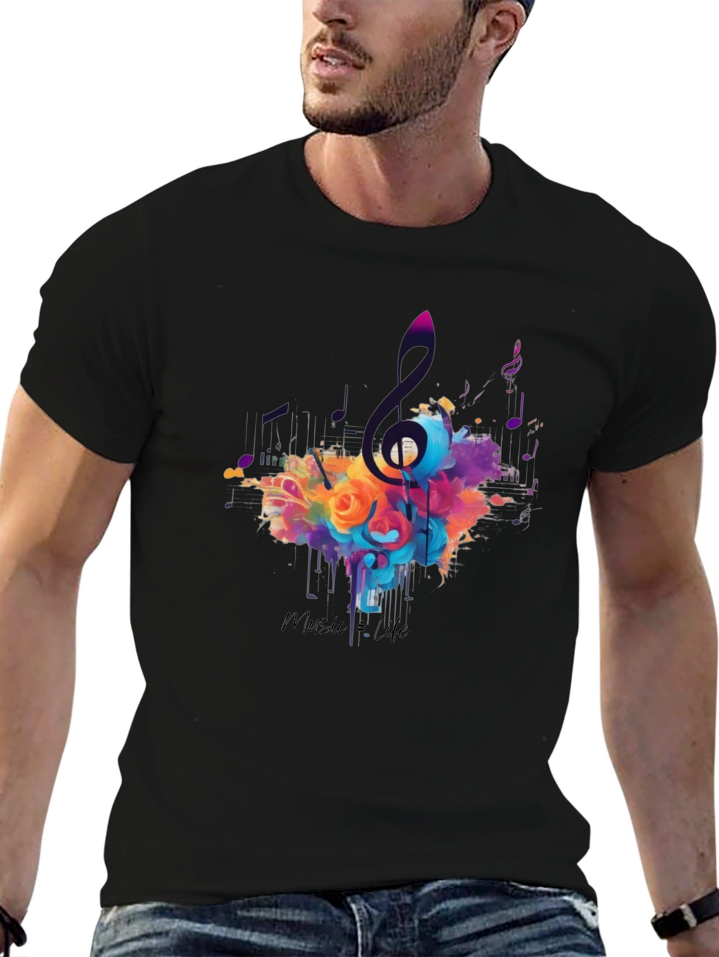 Music Life Graphic Print Black T-Shirt