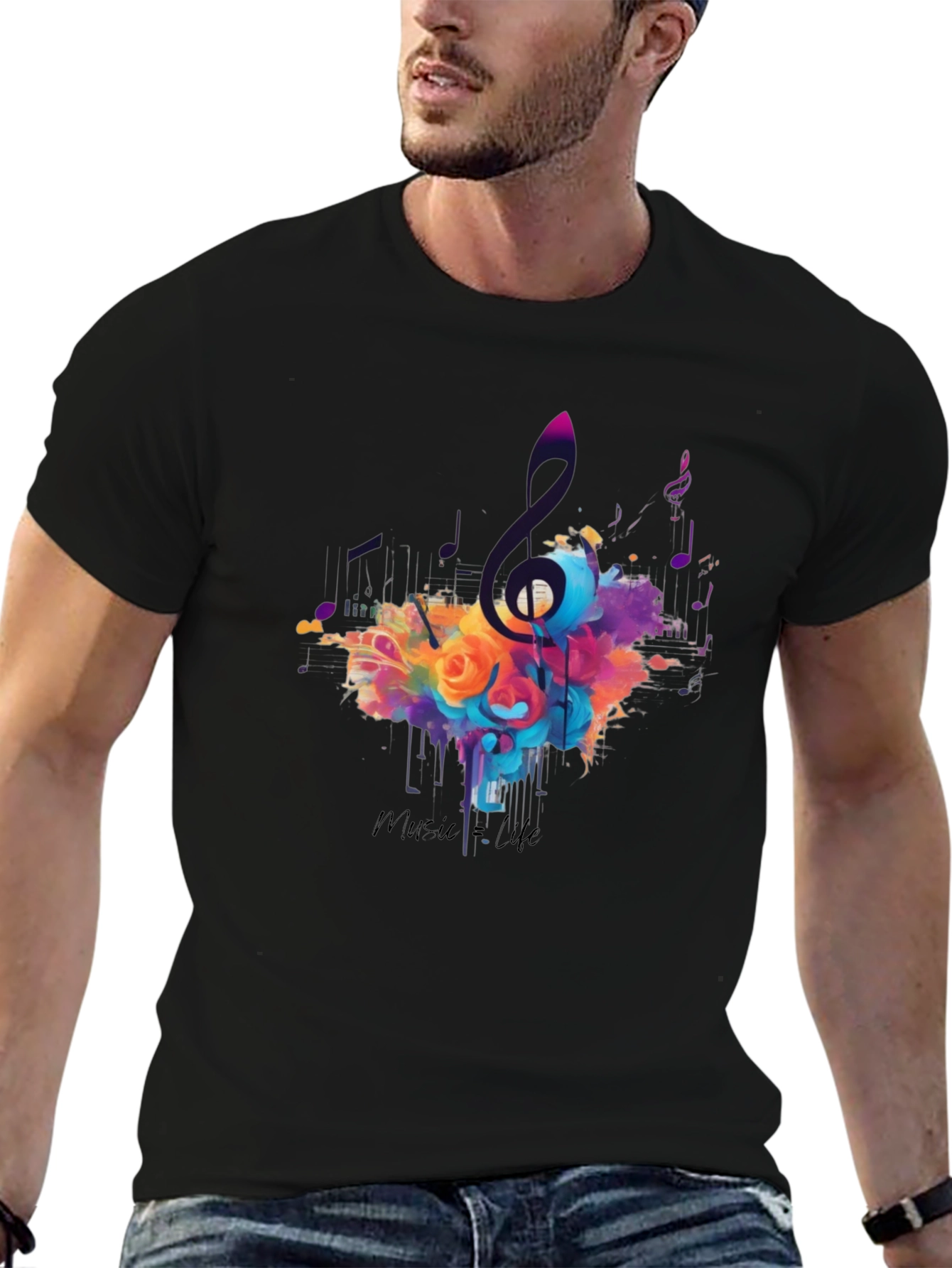 Music Life Graphic Print Black T-Shirt