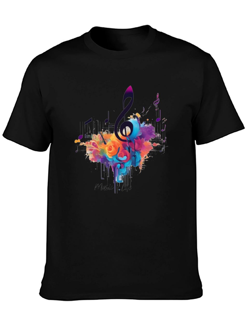Music Life Graphic Print Black T-Shirt