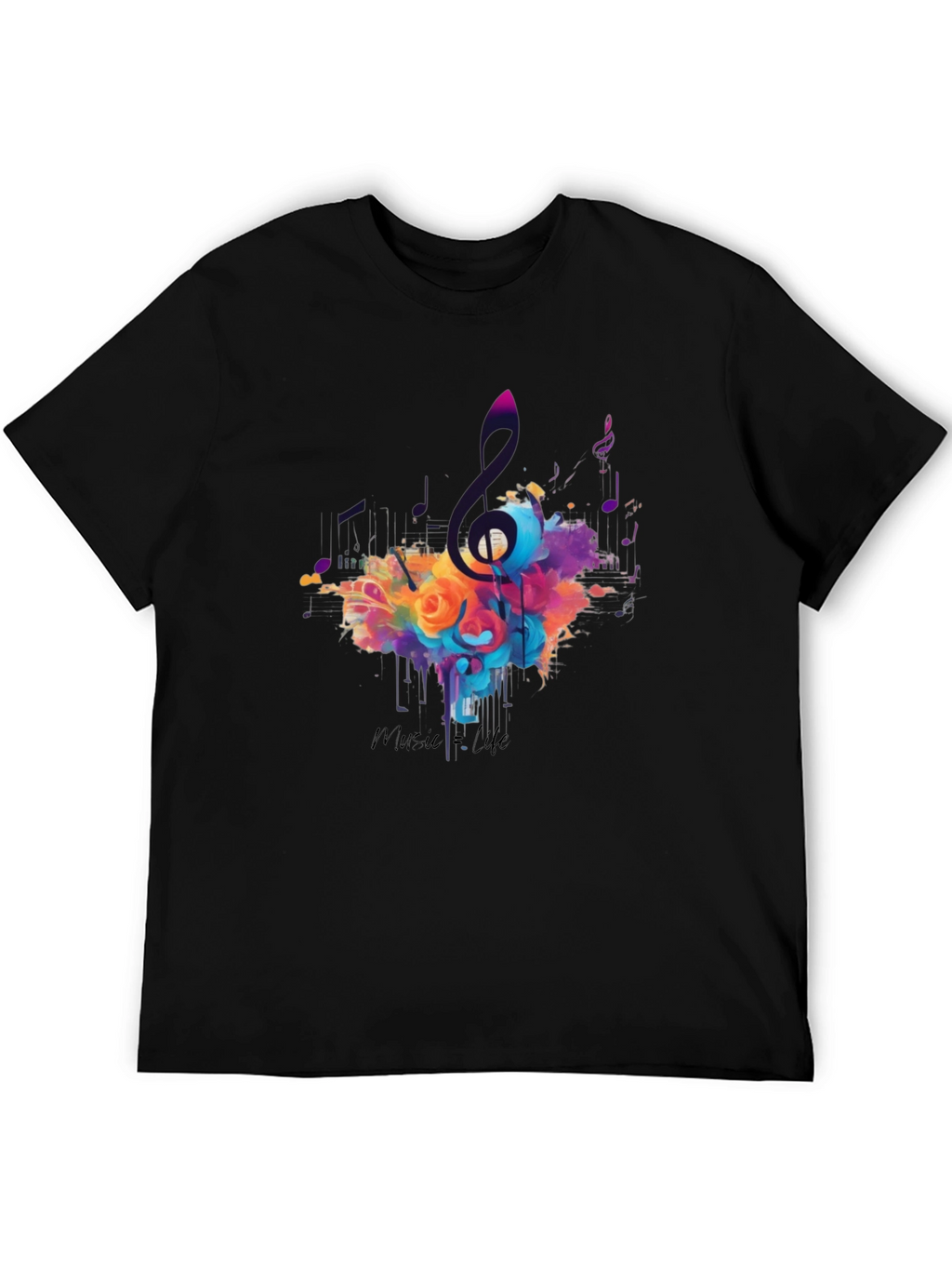 Music Life Graphic Print Black T-Shirt