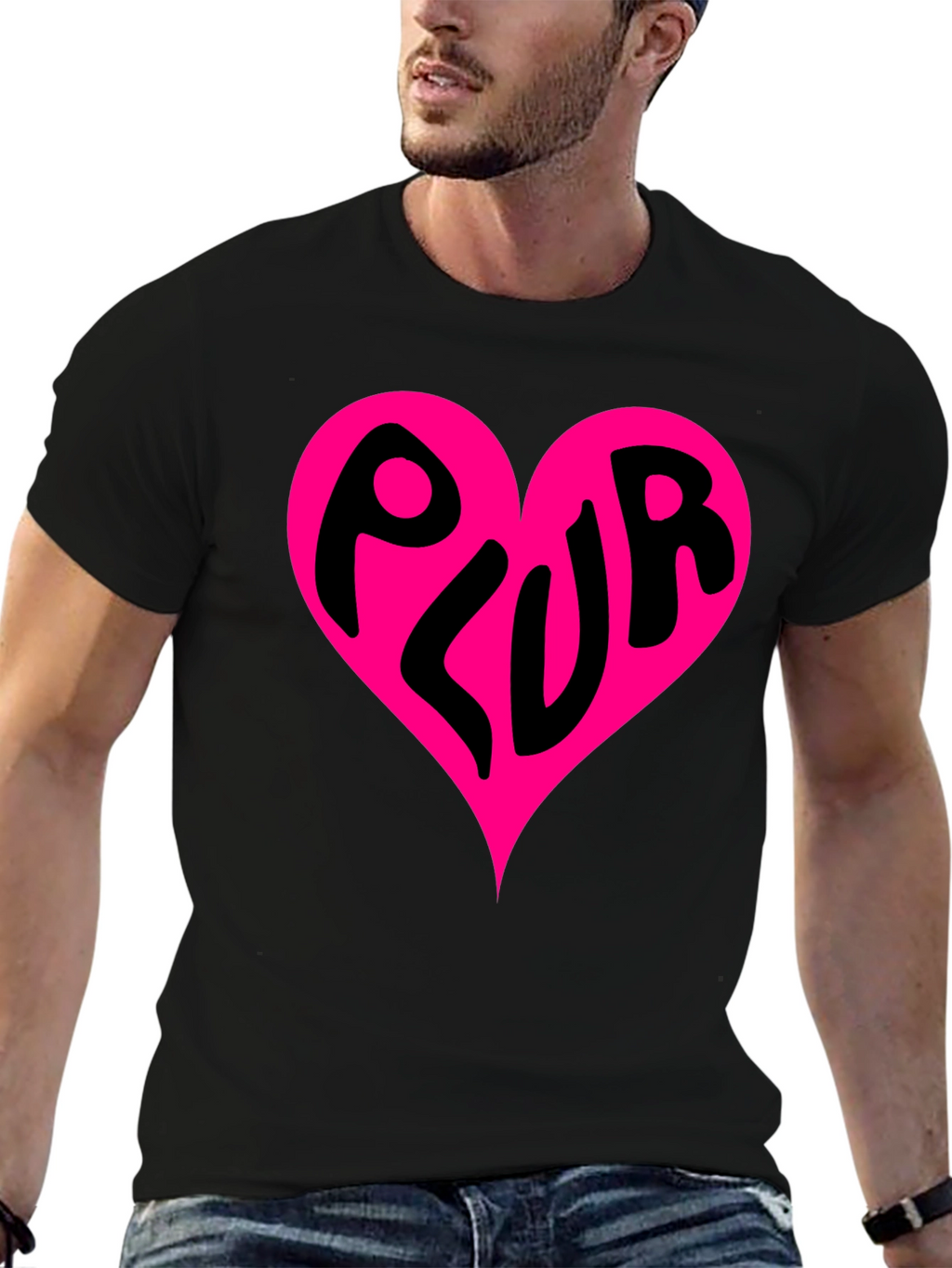 PLUR Heart Graphic Black T-Shirt