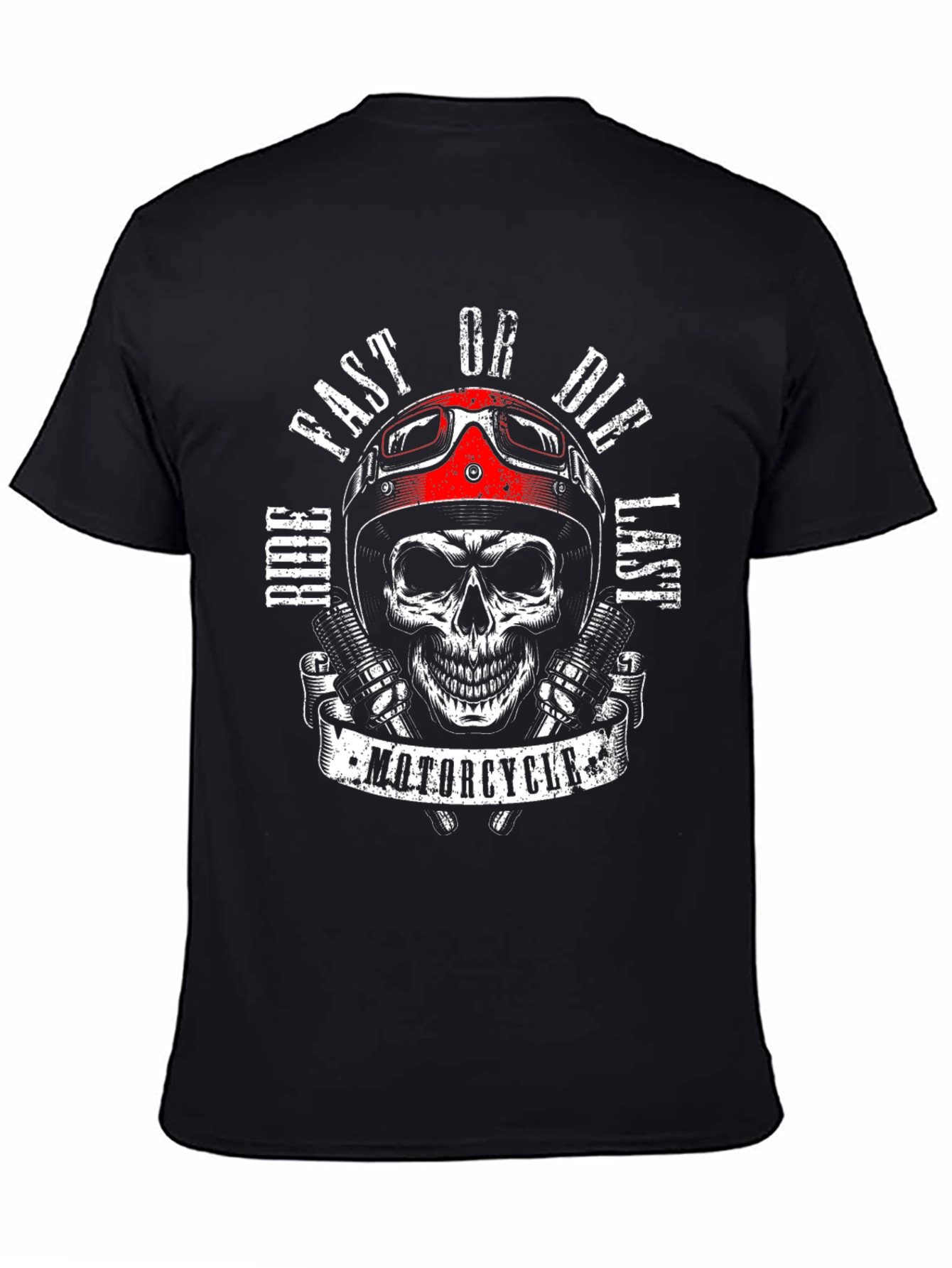 Motorcycle Skull Graphic T-Shirt - Ride Fast or Die Last