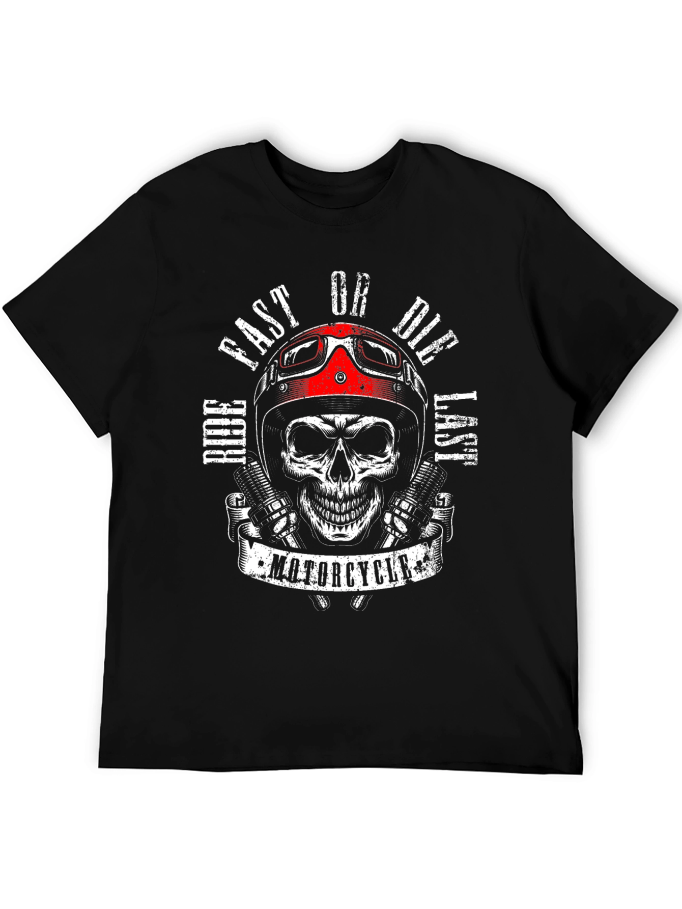 Motorcycle Skull Graphic T-Shirt - Ride Fast or Die Last