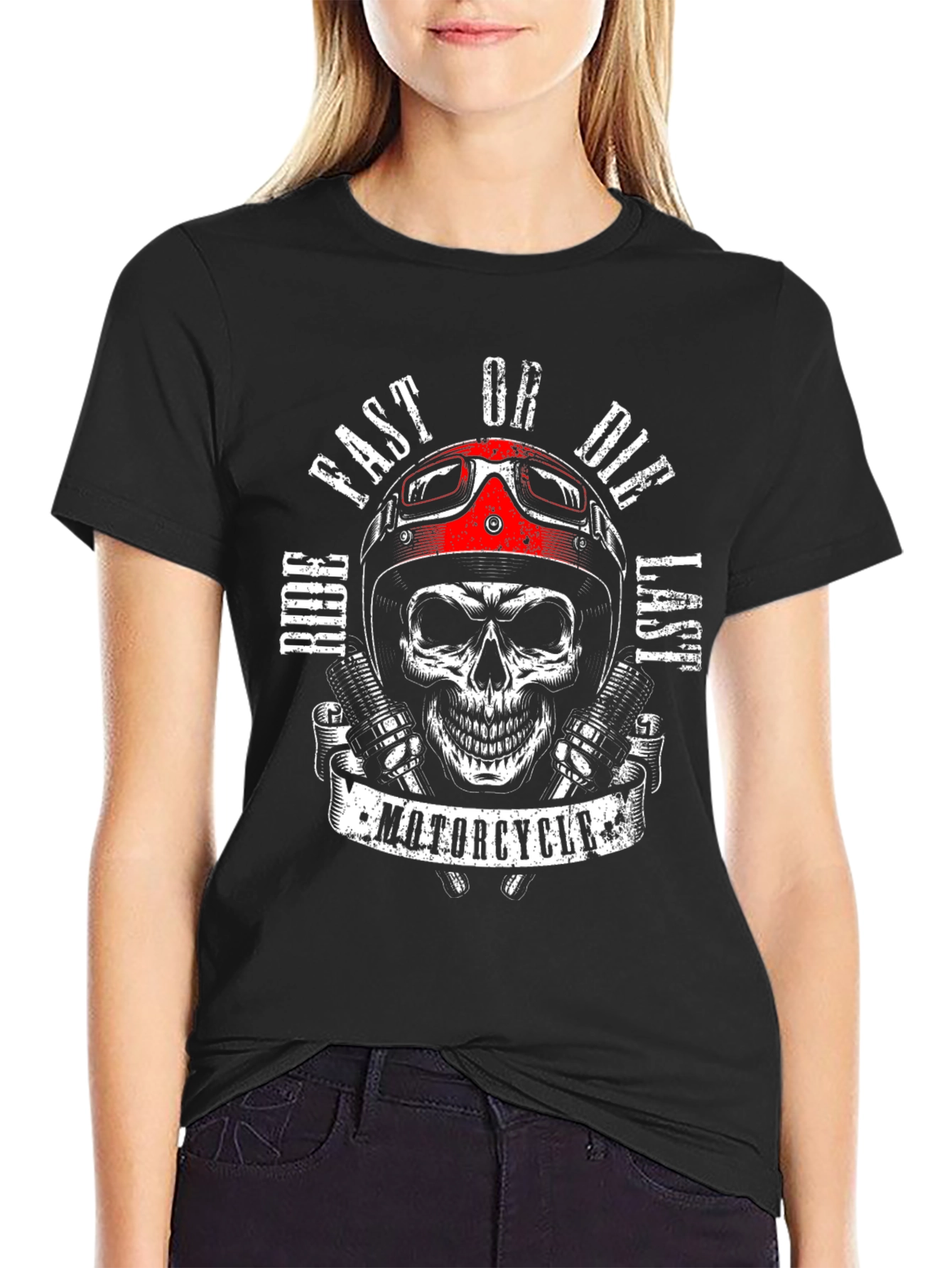 Motorcycle Skull Graphic T-Shirt - Ride Fast or Die Last