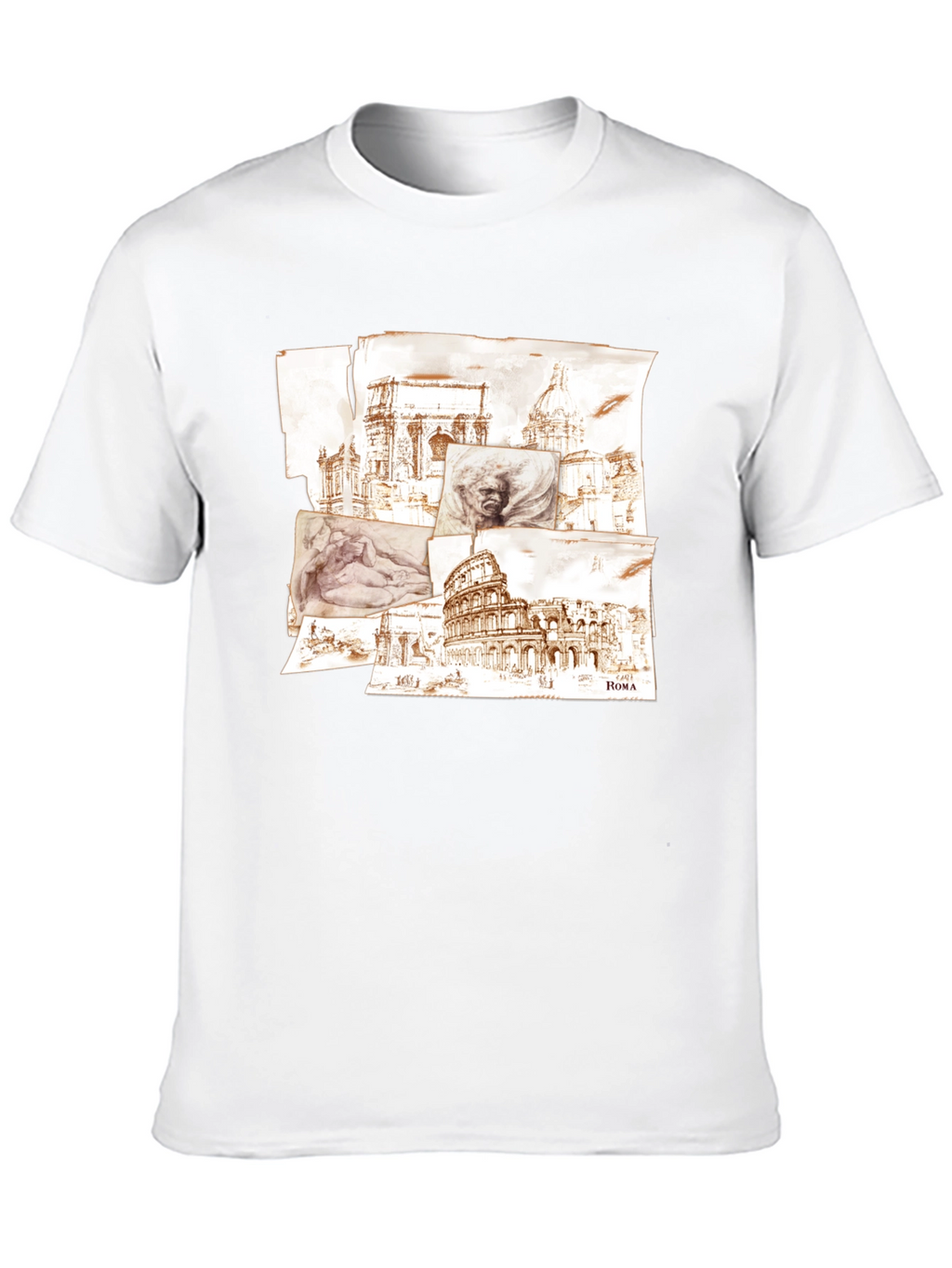 Rome Sketch Collage Graphic Tee - Black Cotton Blend