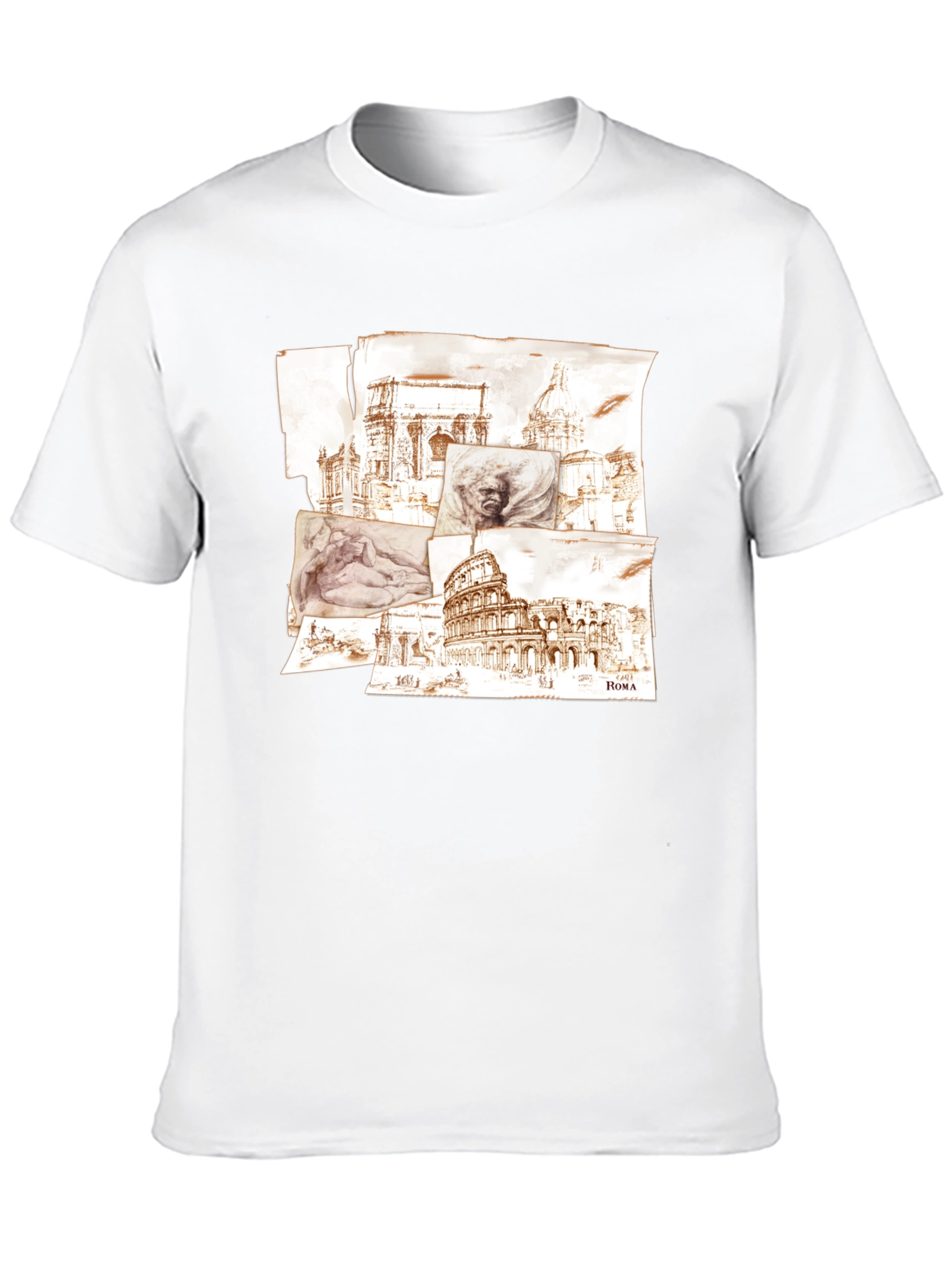 Rome Sketch Collage Graphic Tee - Black Cotton Blend