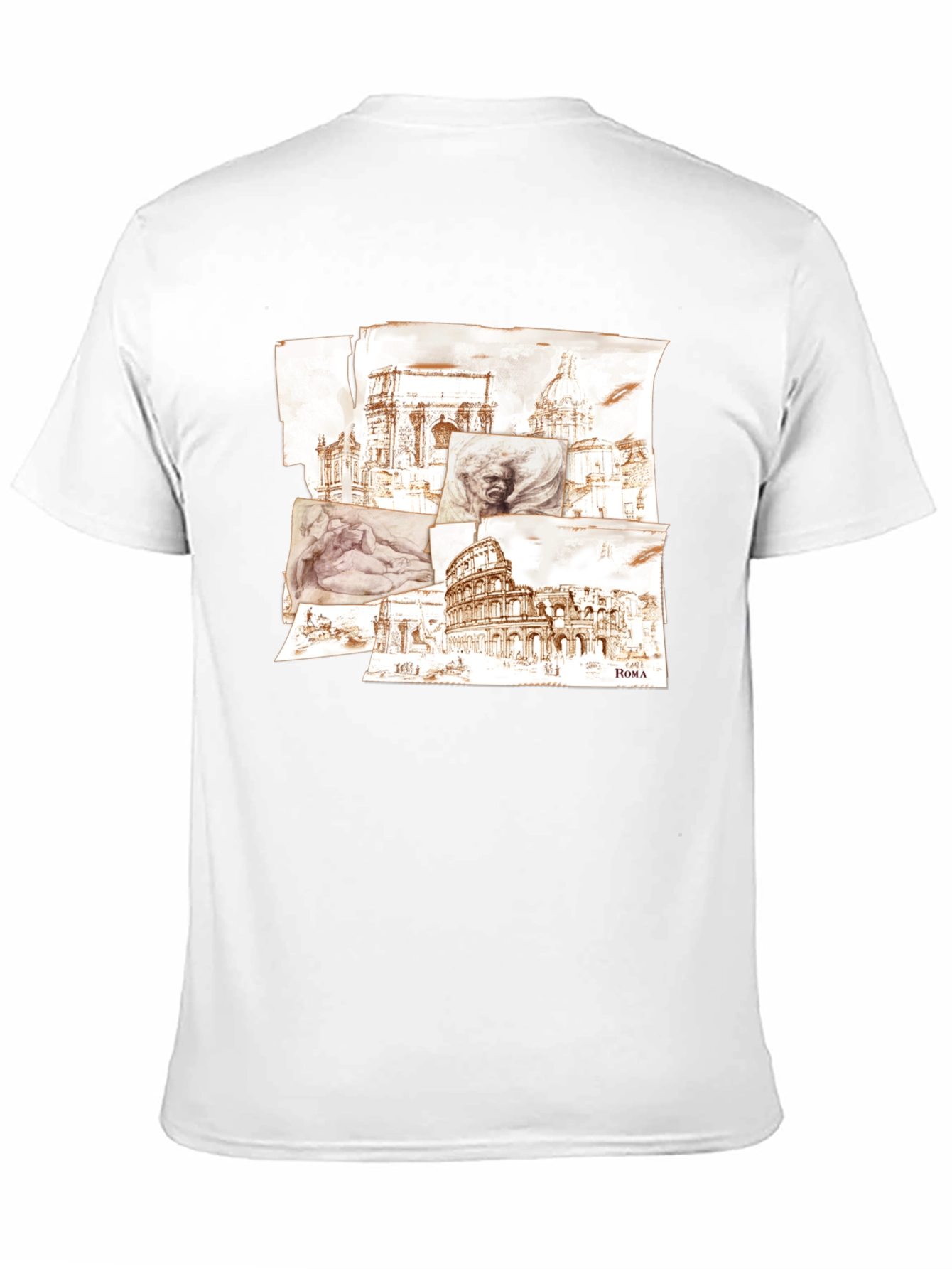Rome Sketch Collage Graphic Tee - Black Cotton Blend