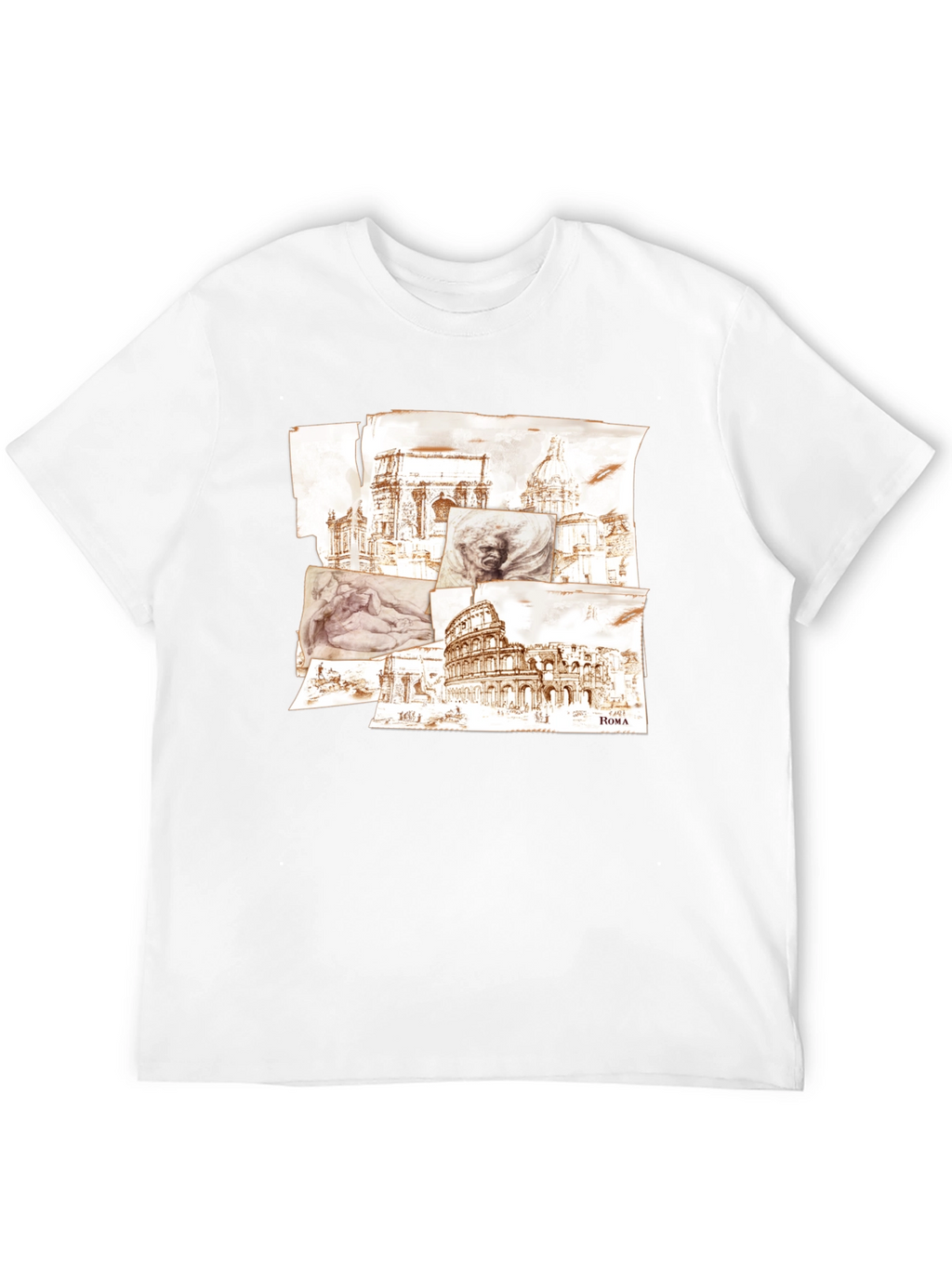 Rome Sketch Collage Graphic Tee - Black Cotton Blend