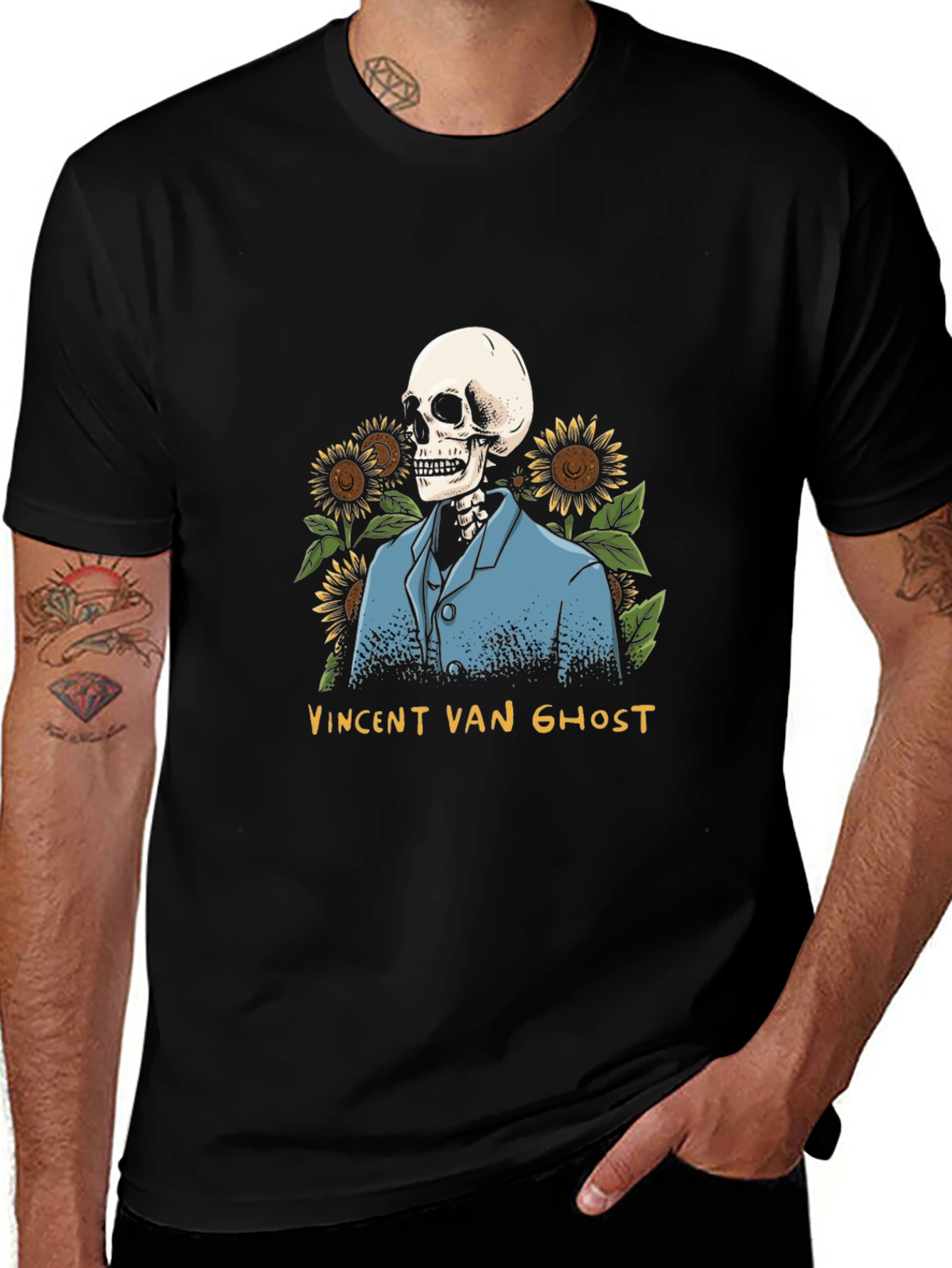 Vincent Van Ghost T-Shirt - Skeleton Sunflower Graphic Tee