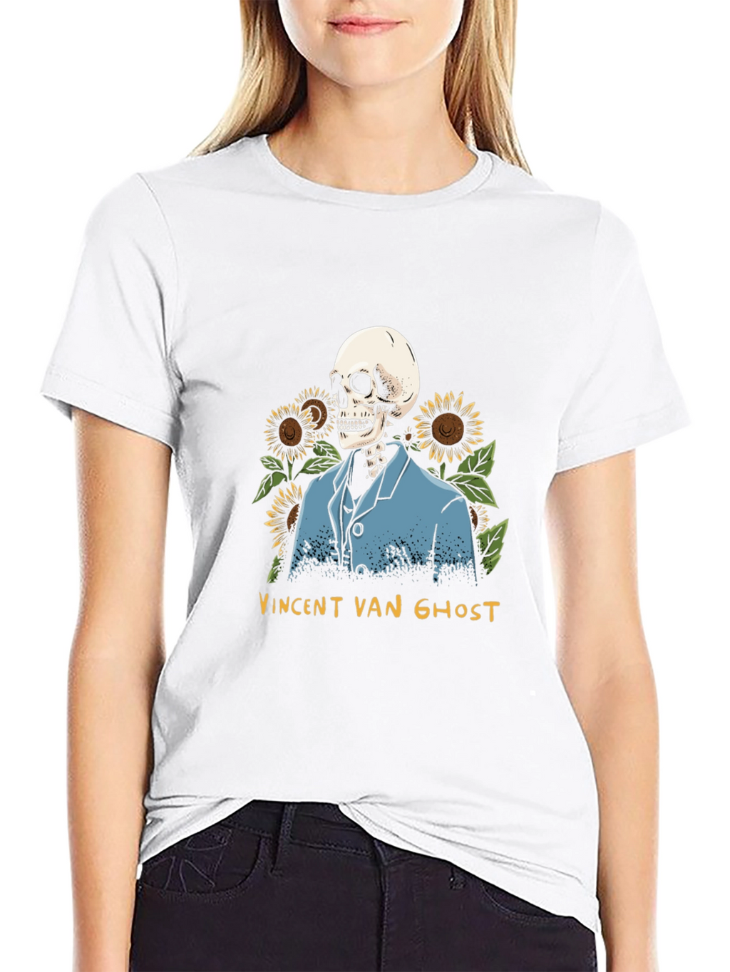 Vincent Van Ghost T-Shirt - Skeleton Sunflower Graphic Tee