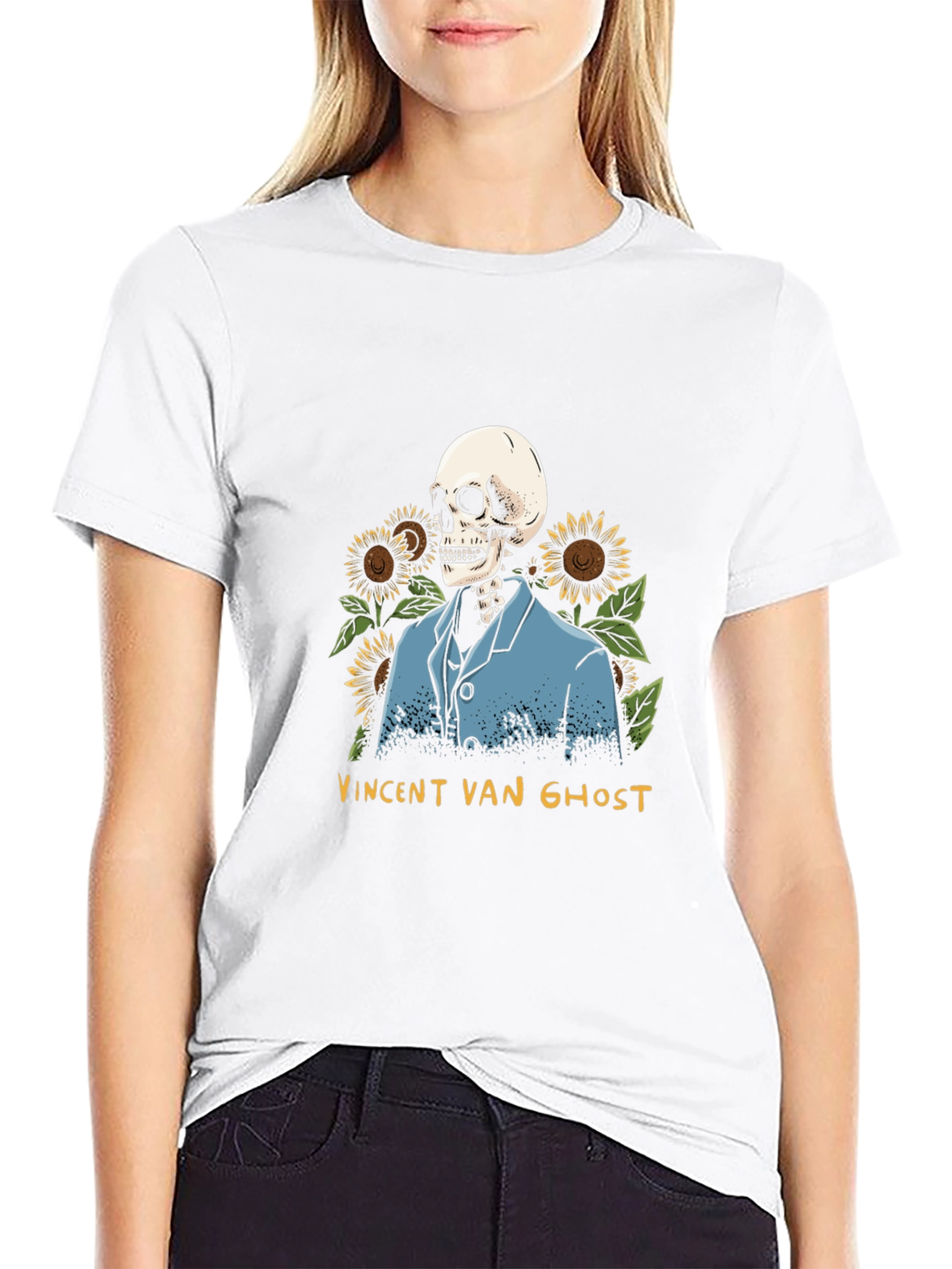 Vincent Van Ghost T-Shirt - Skeleton Sunflower Graphic Tee