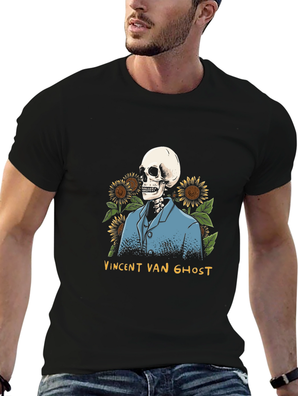 Vincent Van Ghost T-Shirt - Skeleton Sunflower Graphic Tee