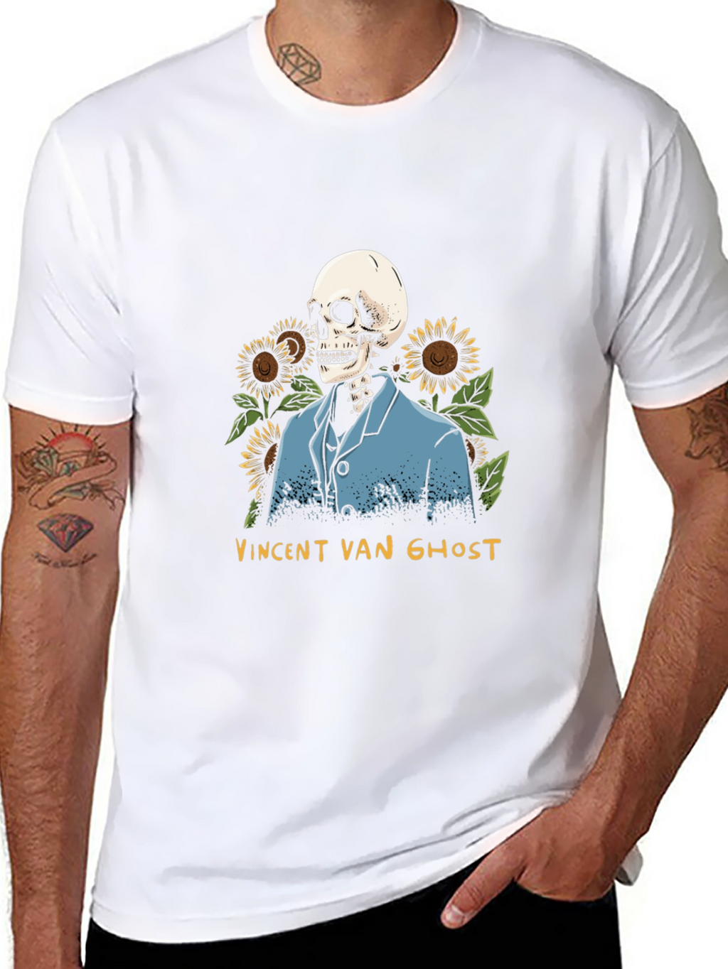 Vincent Van Ghost T-Shirt - Skeleton Sunflower Graphic Tee