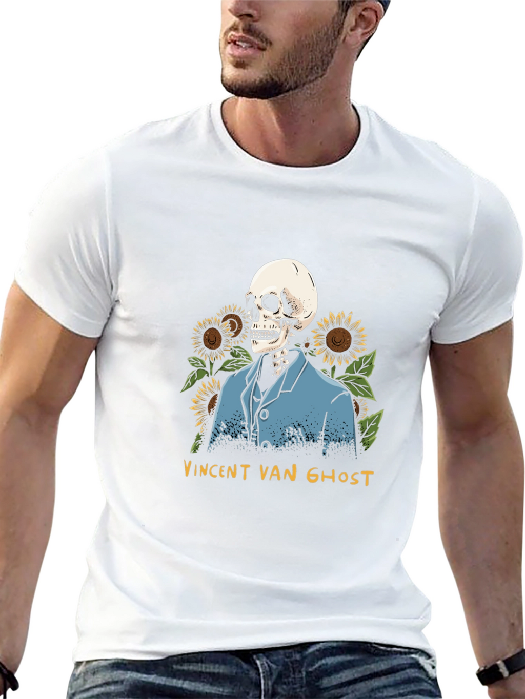 Vincent Van Ghost T-Shirt - Skeleton Sunflower Graphic Tee