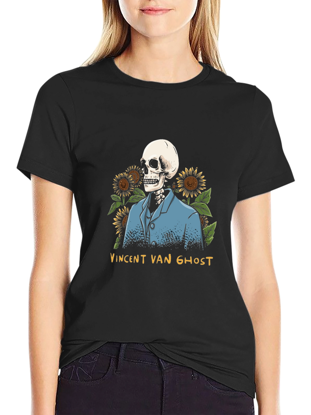 Vincent Van Ghost T-Shirt - Skeleton Sunflower Graphic Tee