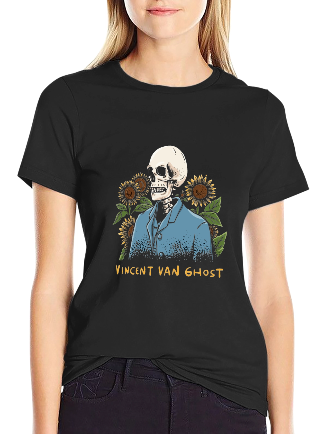 Vincent Van Ghost T-Shirt - Skeleton Sunflower Graphic Tee