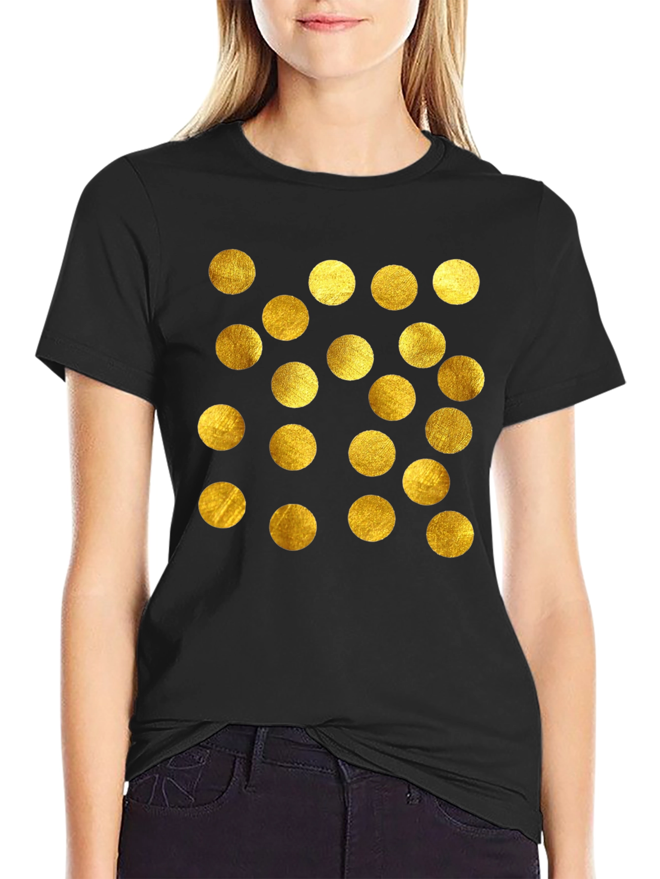 Gold Polka Dot Graphic Tee - Stylish Mens Black T-Shirt