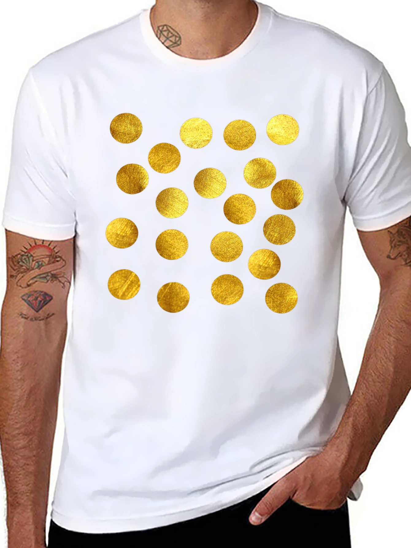 Gold Polka Dot Graphic Tee - Stylish Mens Black T-Shirt