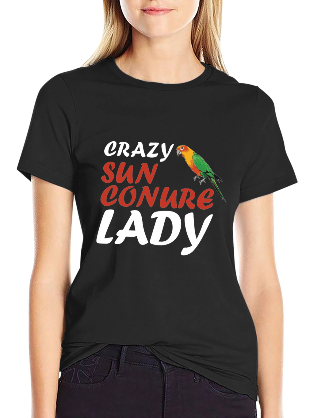 Crazy Sun Conure Lady T-Shirt - Bird Lover Tee