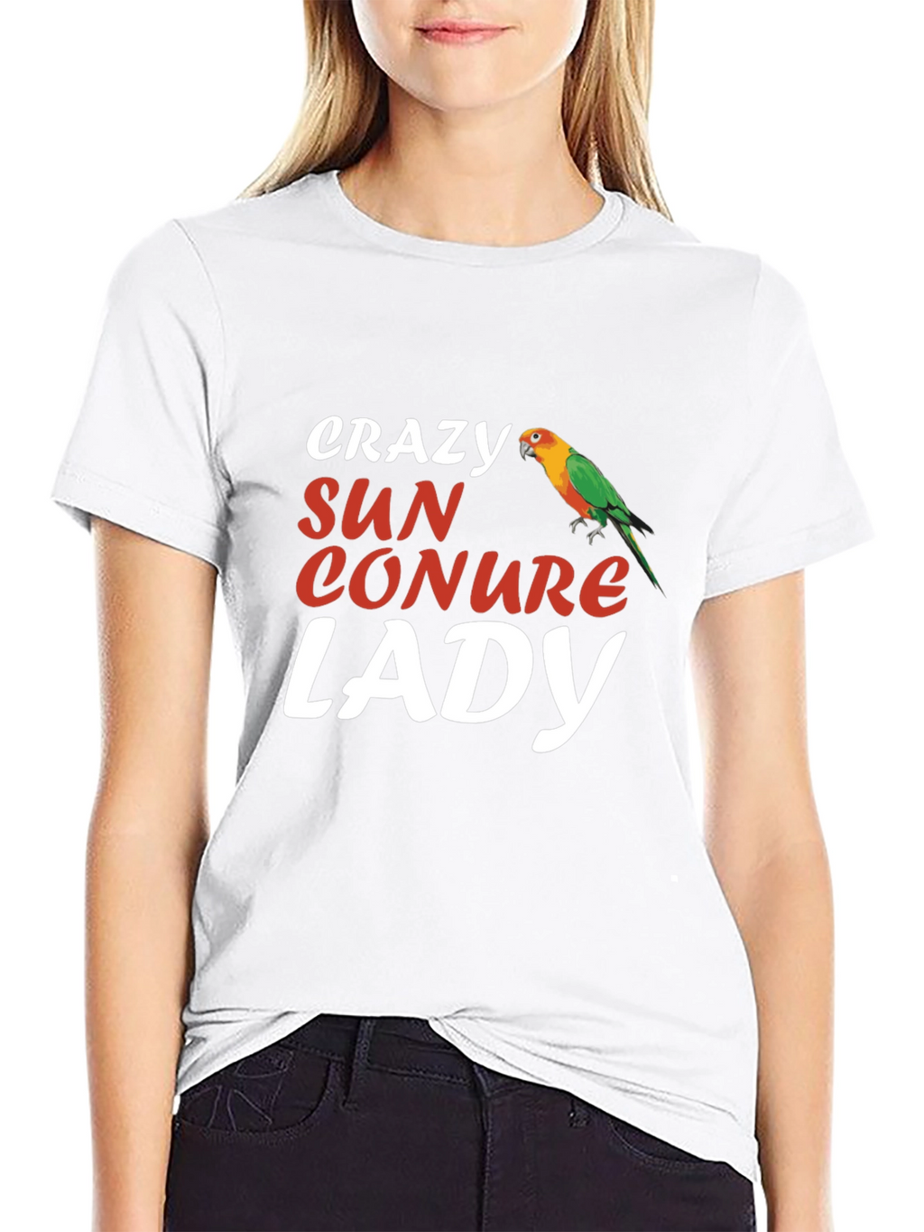 Crazy Sun Conure Lady T-Shirt - Bird Lover Tee