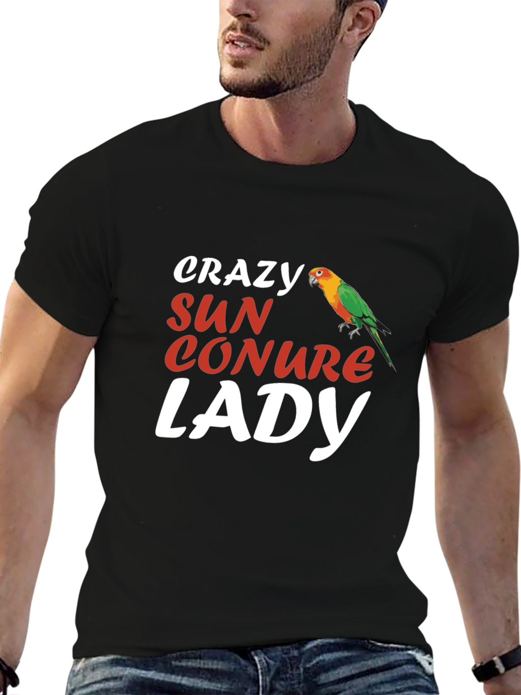 Crazy Sun Conure Lady T-Shirt - Bird Lover Tee