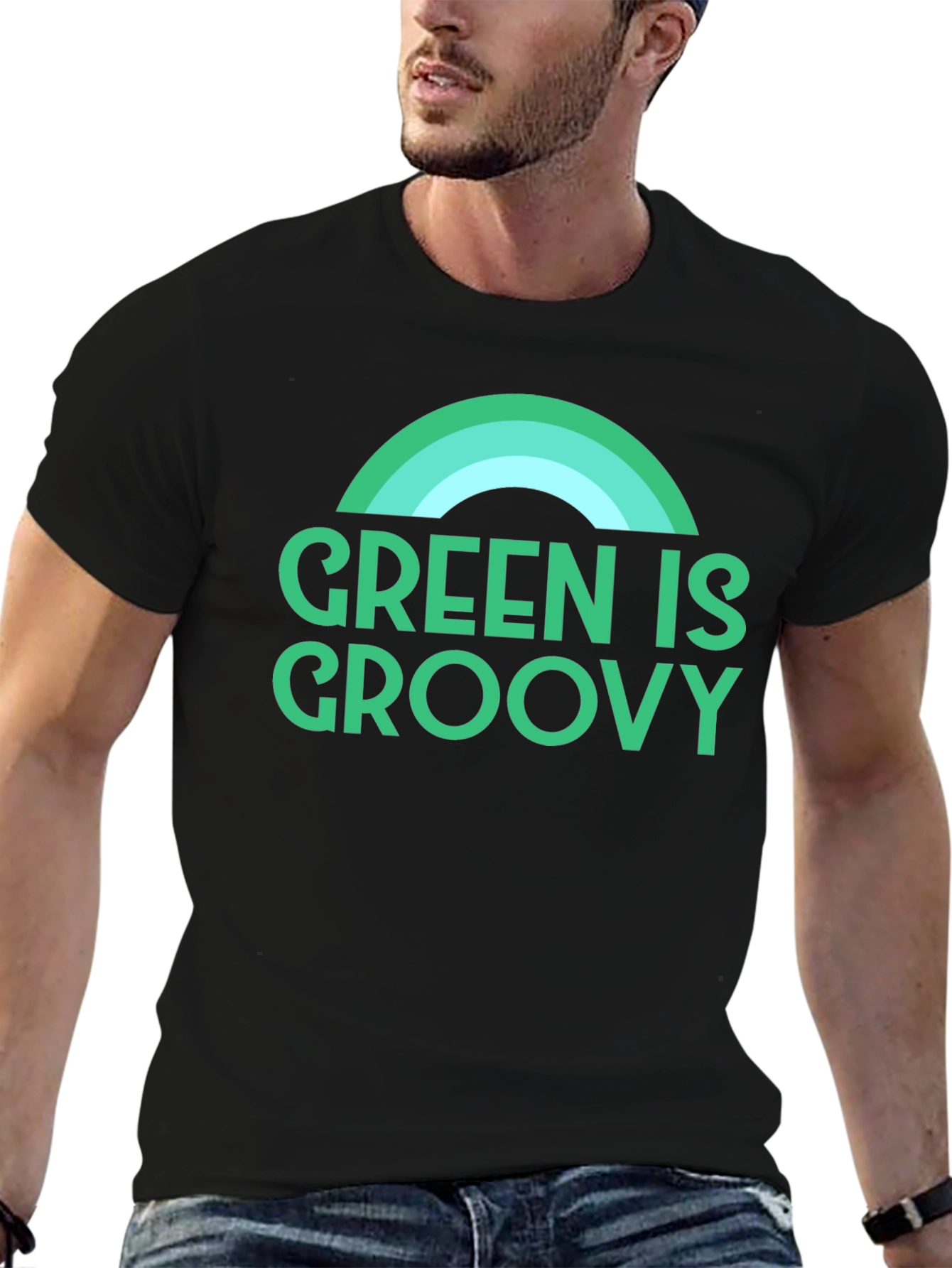 Green is Groovy T-Shirt - Retro Rainbow Graphic Tee