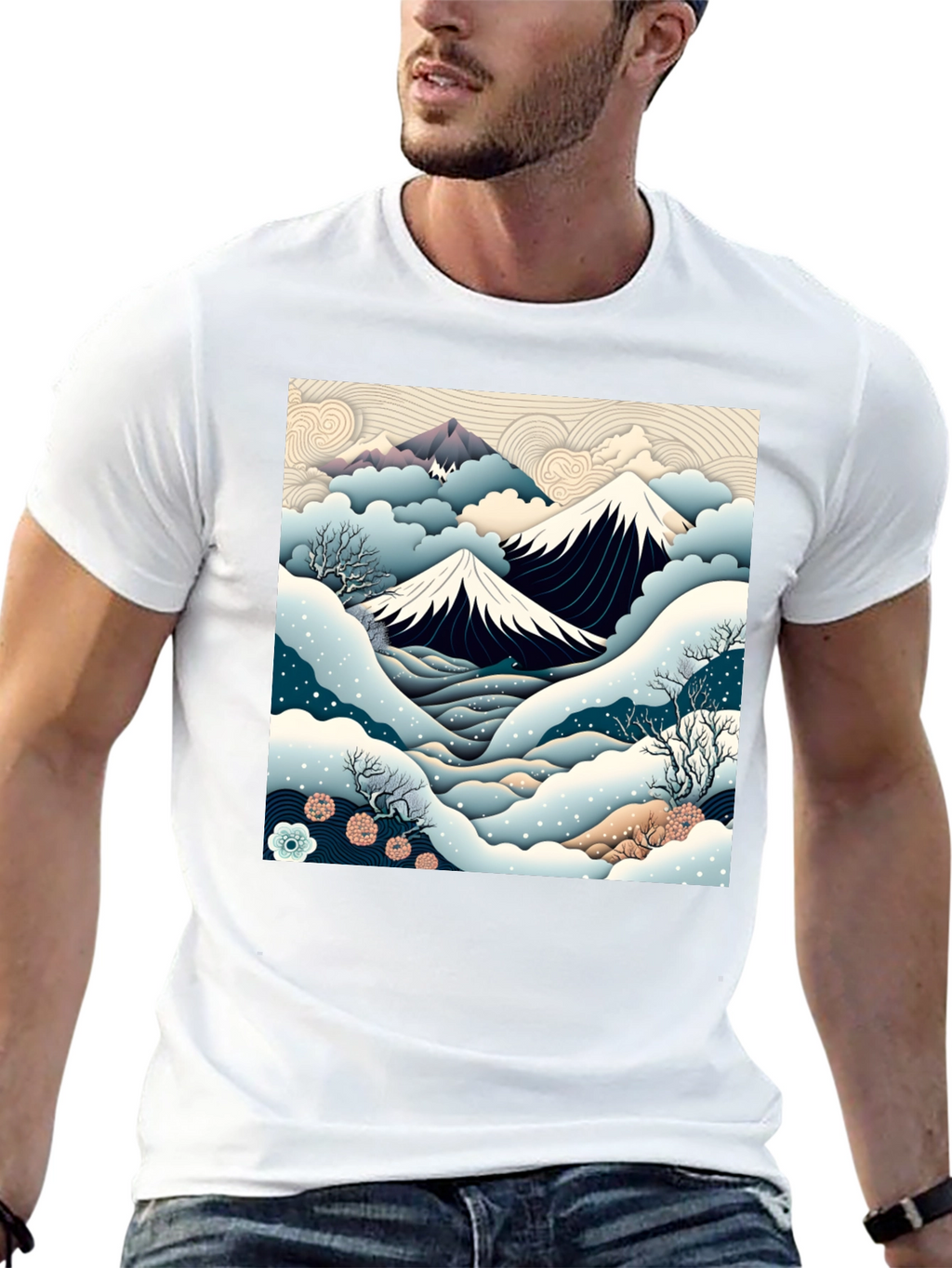 Japanese Mountain Scene Graphic Tee