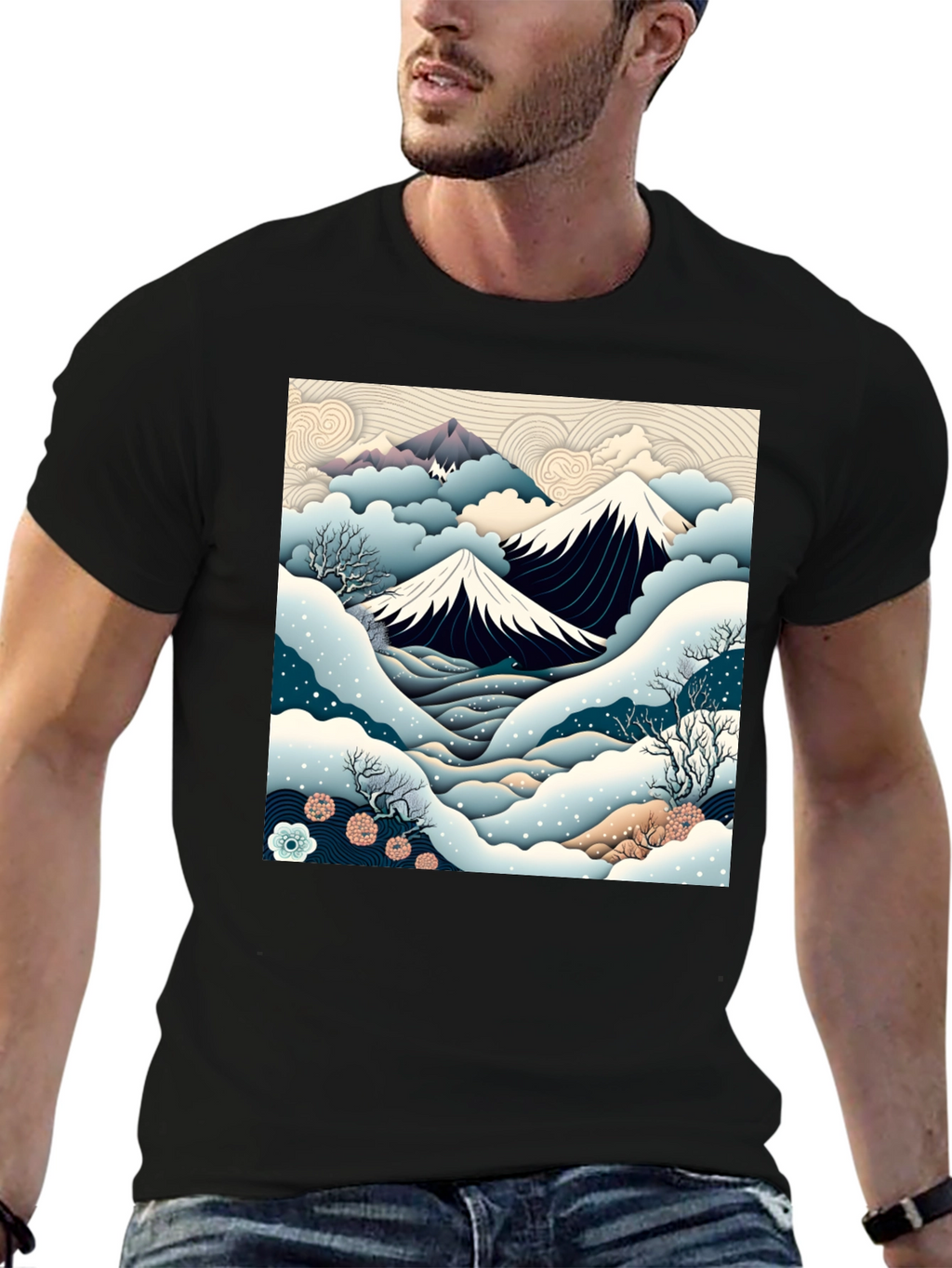 Japanese Mountain Scene Graphic Tee