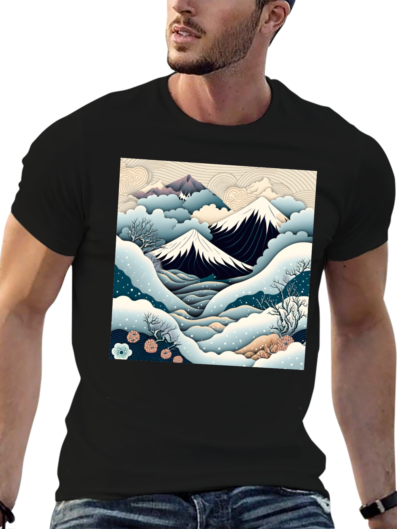 Japanese Mountain Scene Graphic Tee
