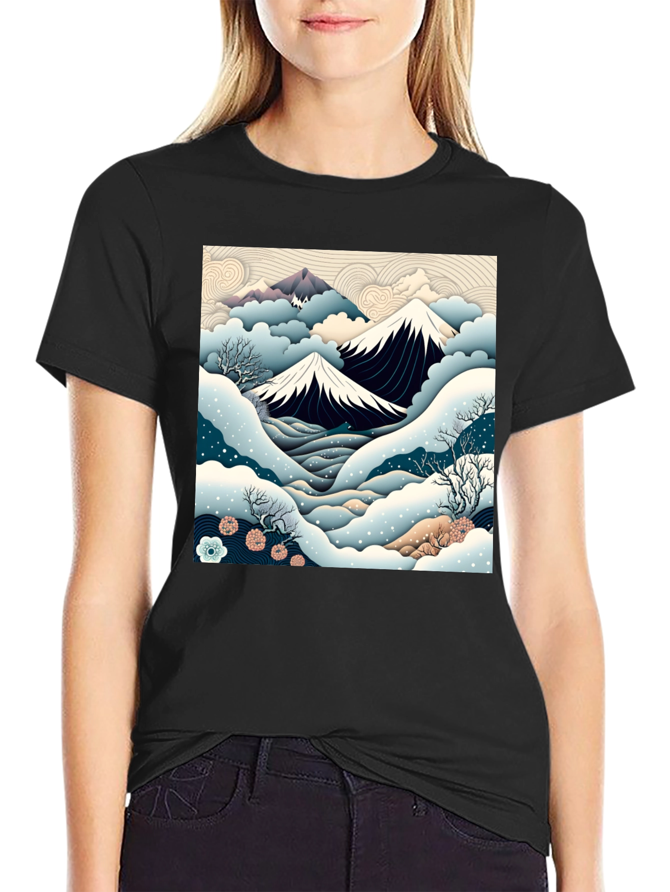 Japanese Mountain Scene Graphic Tee